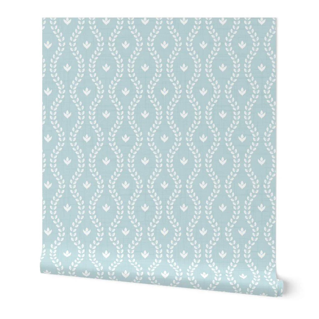 soft teal blue country ogee floral