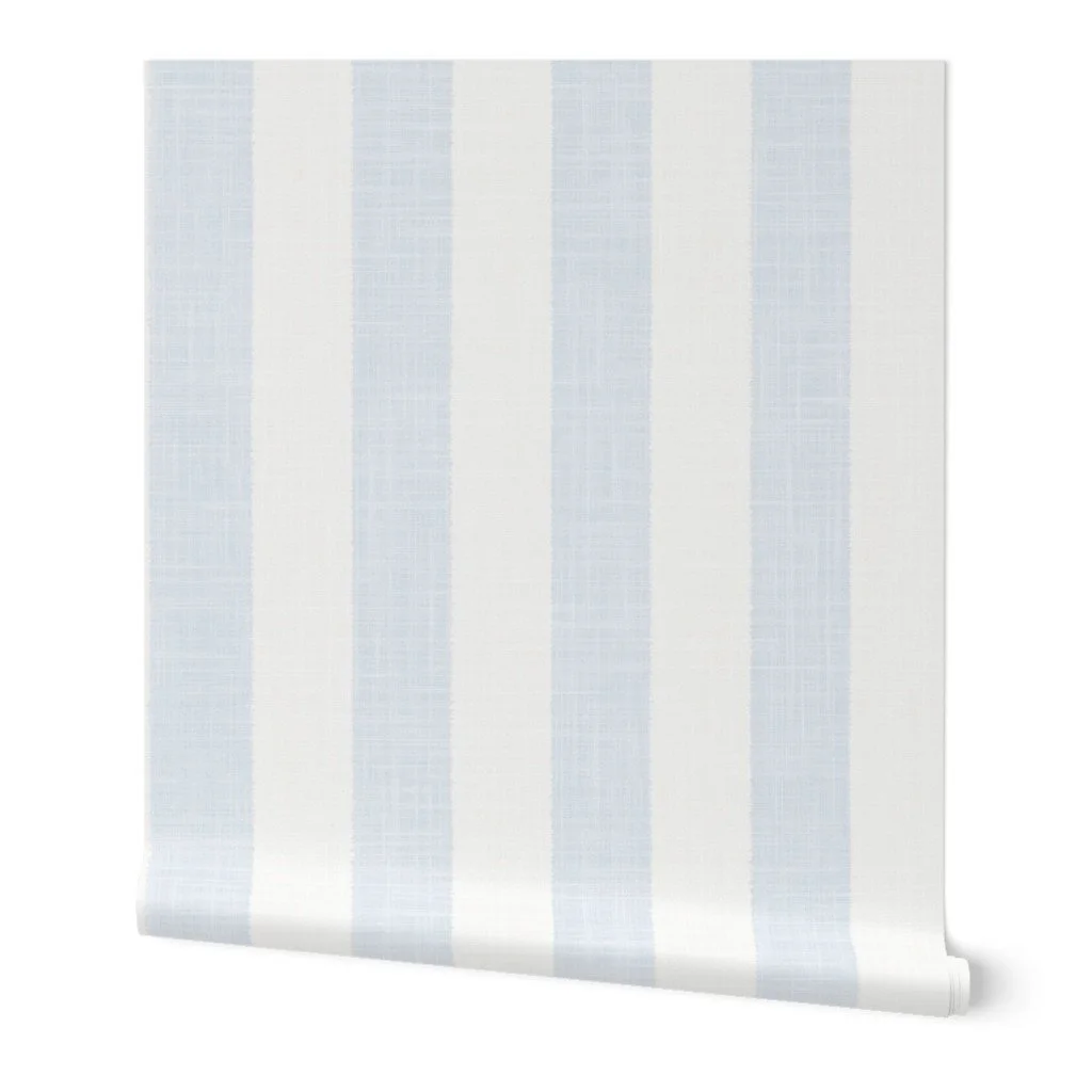 large blue and white cabana stipe wallpaper