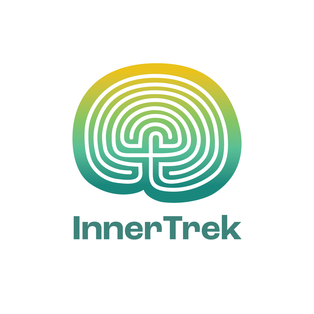 InnerTrek logo featuring a stylized labyrinth in green and yellow gradient.