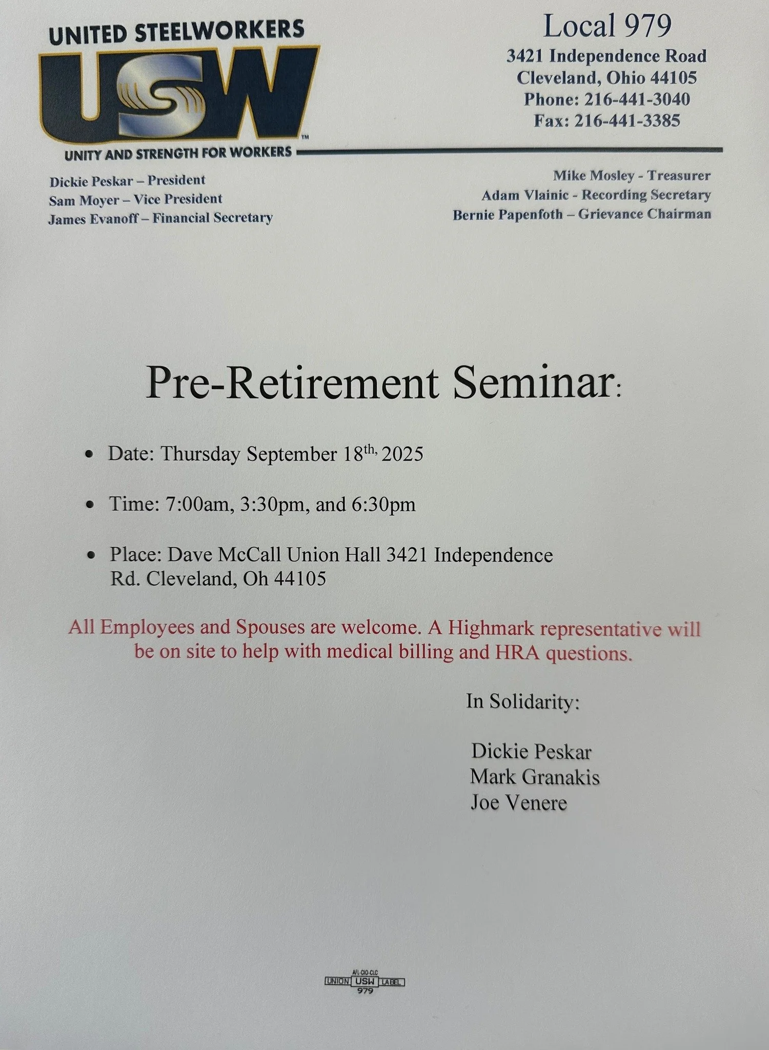 Pre-Retirement Seminar 2025