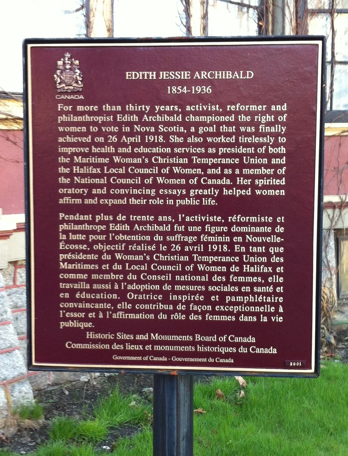 historical plaque for Edith Archibald