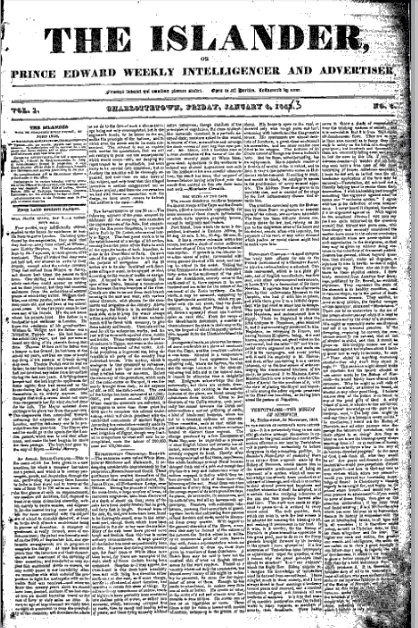 front page of old newspaper, The Islander