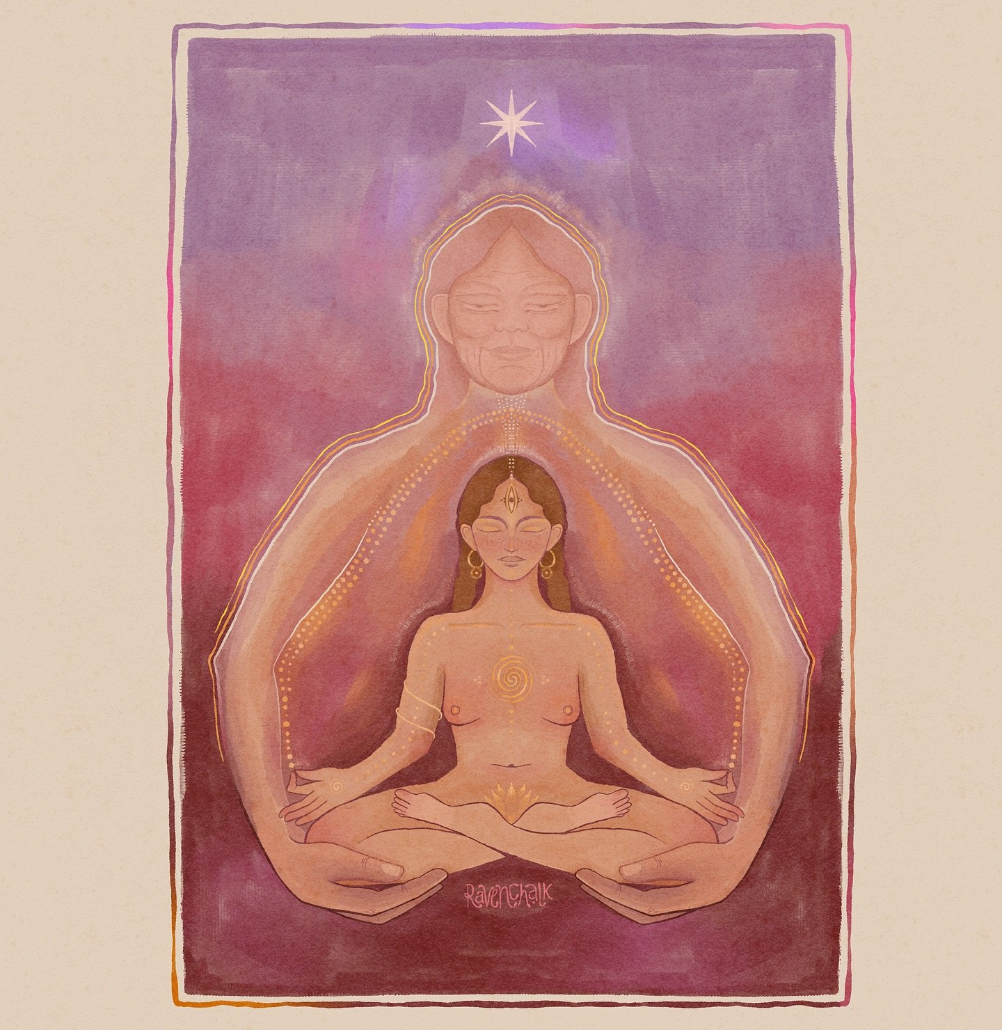 &bull;:&bull; Higher Self &bull;:&bull;

When I get quiet enough to hear her, she resides within my heart and yet is much much older than my physical being. A wise elder, an inner guide, a deep knowing. 

May this painting be a reminder:
Within you, 