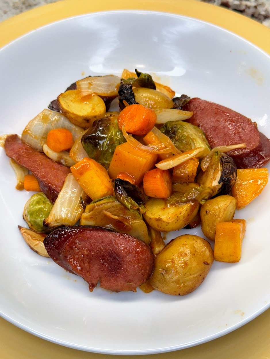 Honey Dijon Sausage & Veggie Sheet Pan Dinner