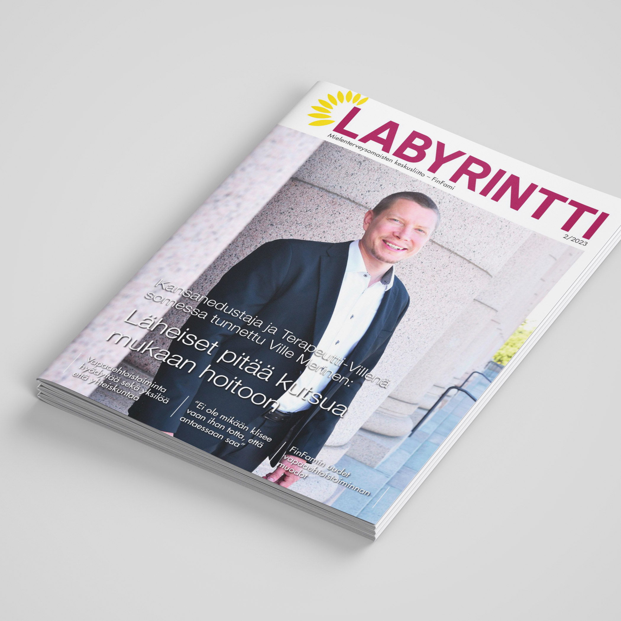Labyrintti-lehden kansijuttu, Kansanedustaja, Terapeutti-Villenä somessa tunnettu Ville Merinen ajattelee, että nykyinen terapiamalli on liian yksilökeskeinen (klikkaa juttu auki kuvasta)