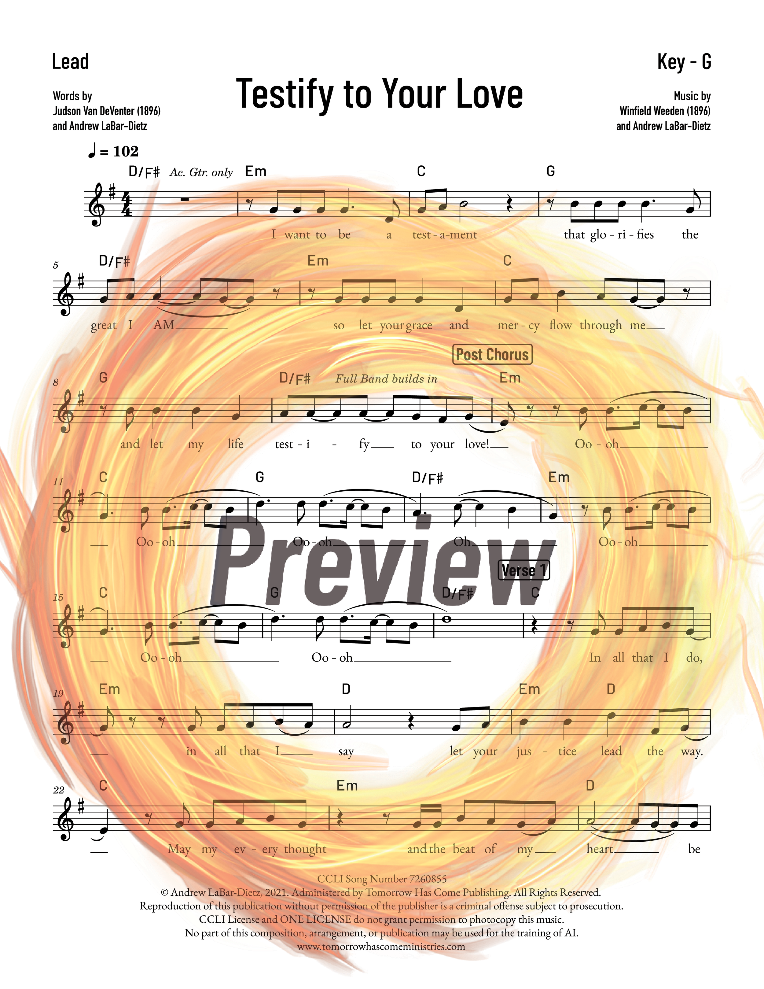 Testify to Your Love - Lead Sheet