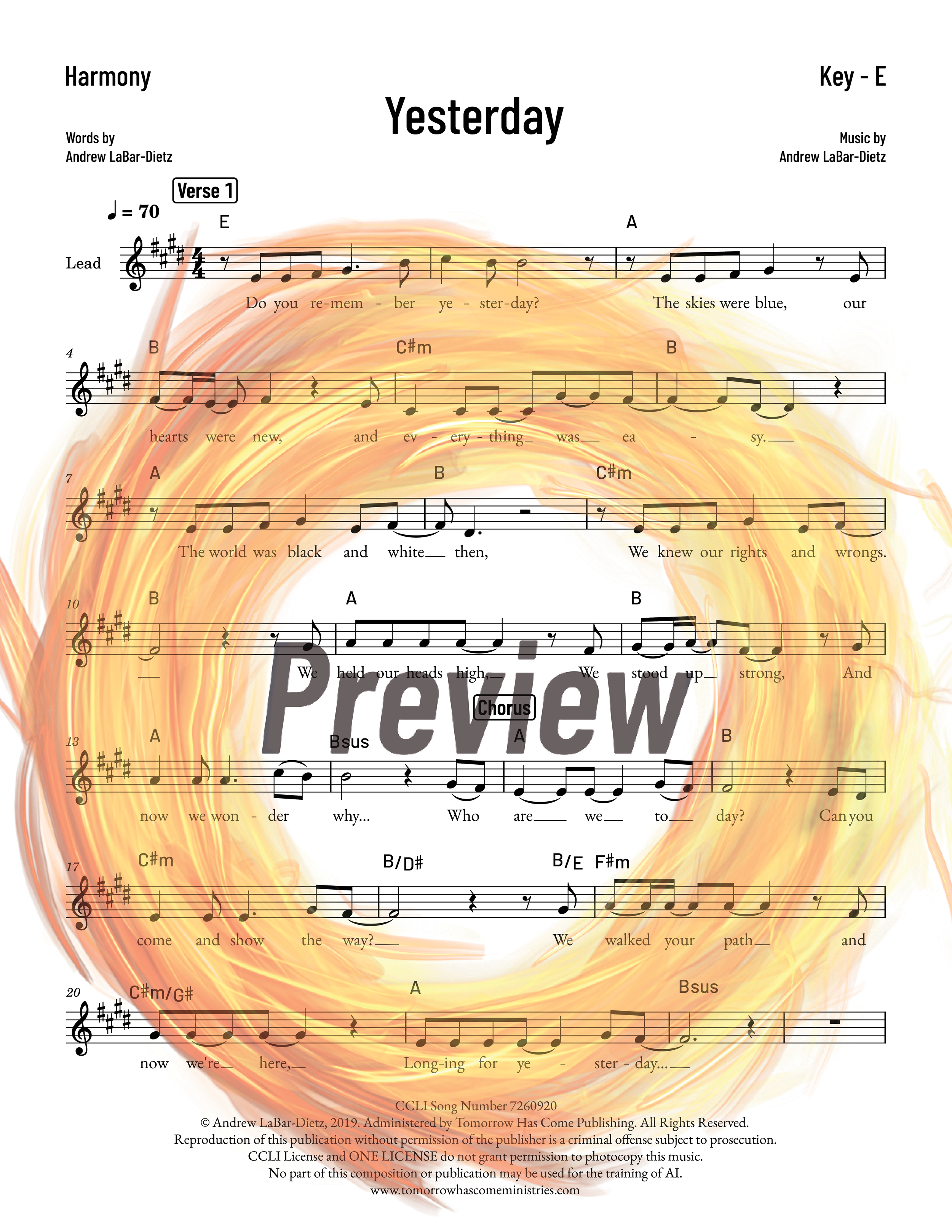 Yesterday - Harmony Sheet
