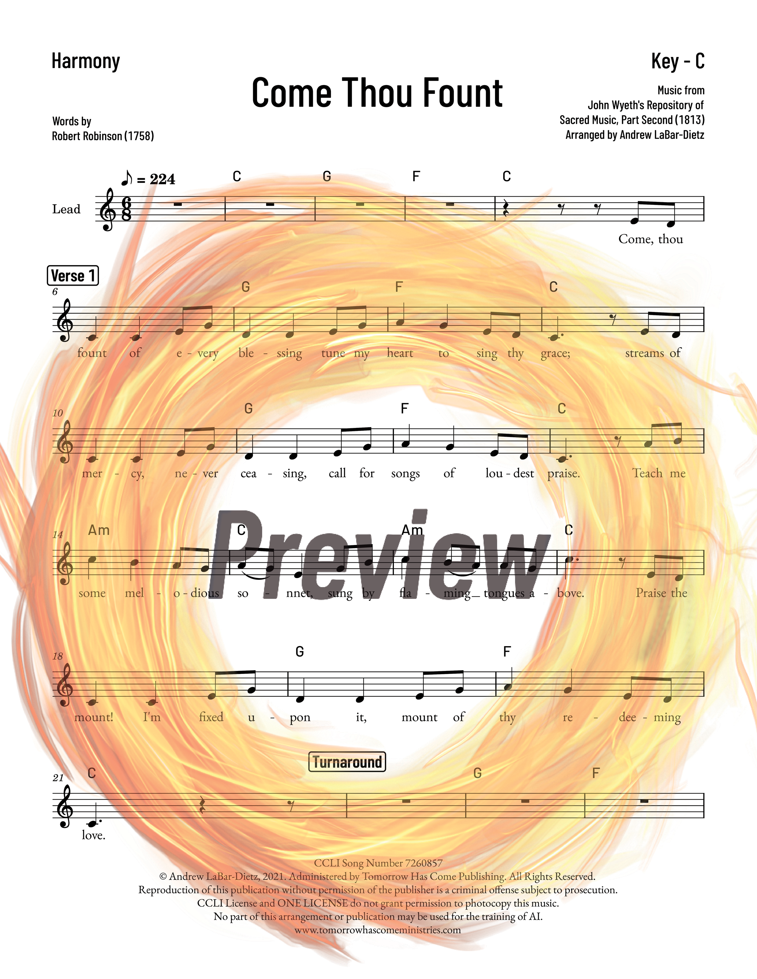 Come Thou Fount - Harmony Sheet