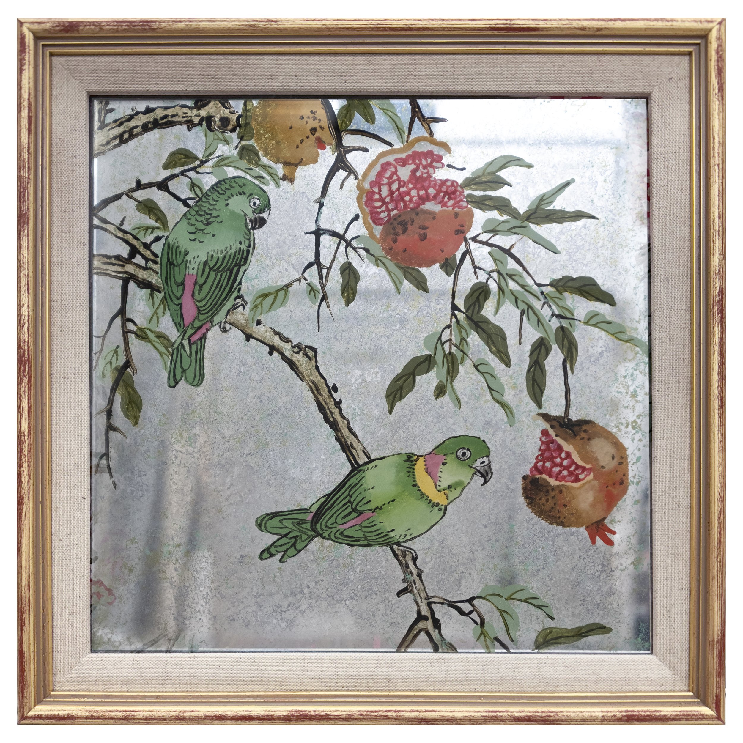 Pomegranate Tree Parakeets Framed.jpg