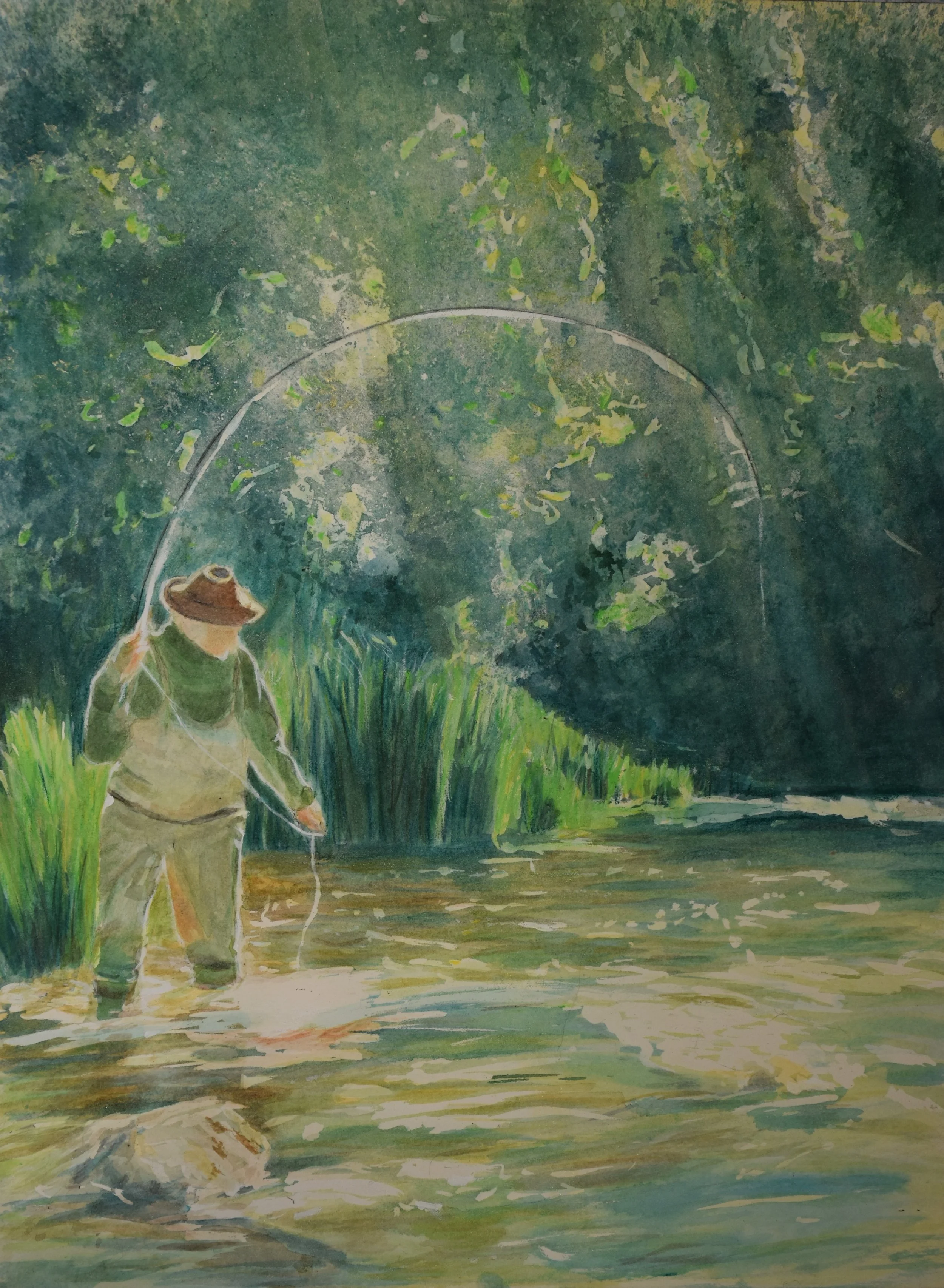 Gone fishing, 2024. Oil pastel on card. 29 x 42 cm / 11.43 x 16.3 in.