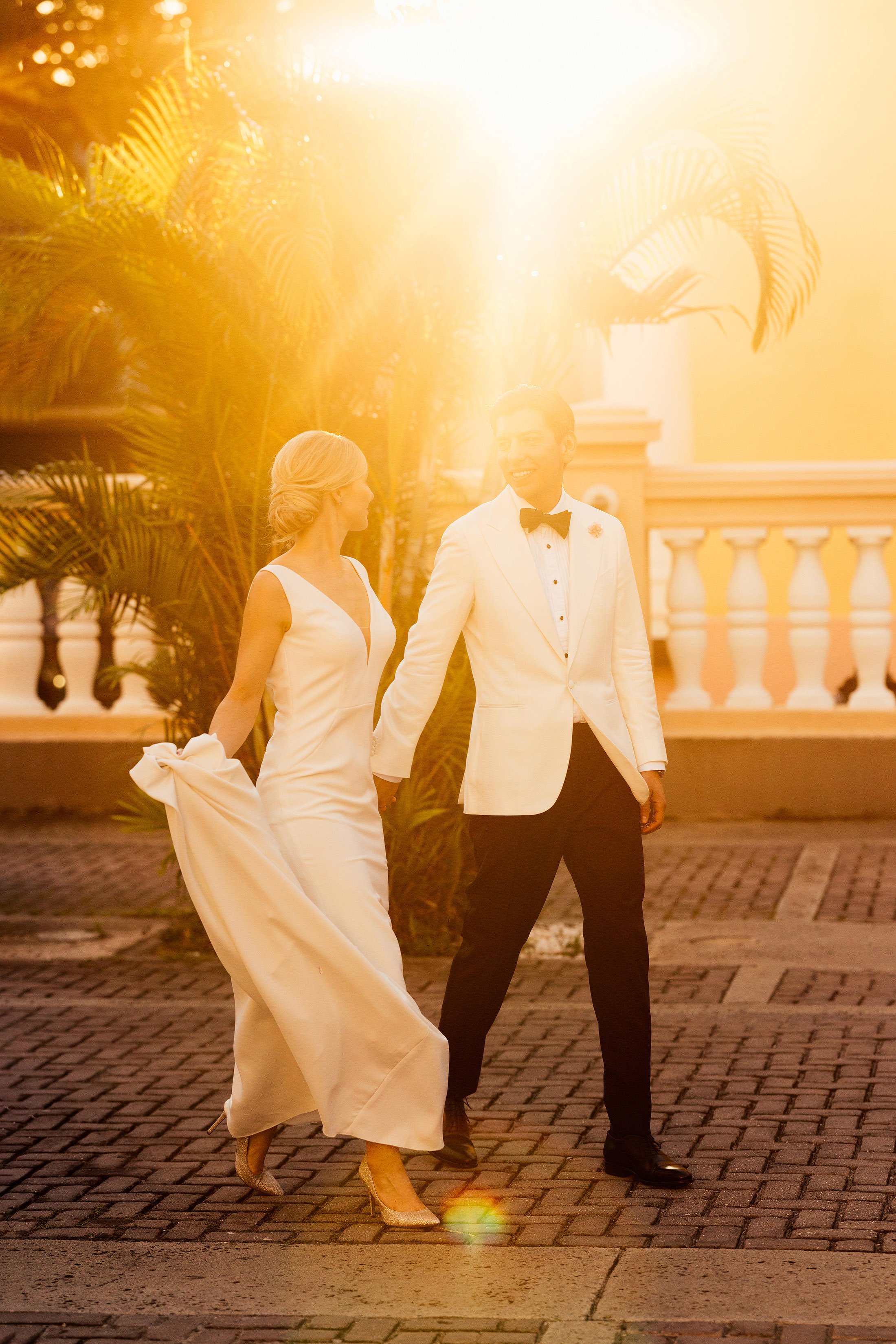 golden hour couples portrait at hotel el convento wedding, Puerto Rico
