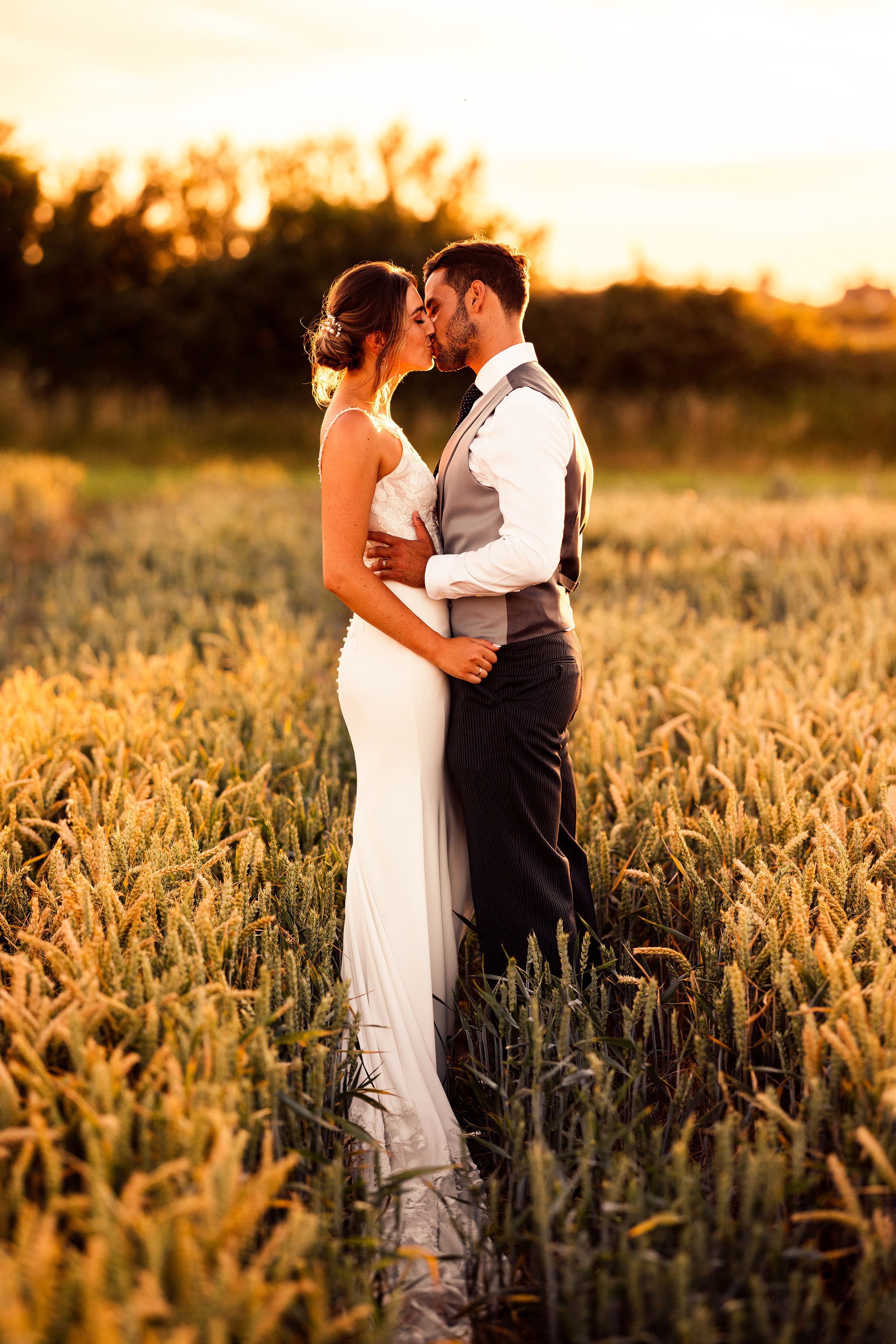 golden hour portrait at couples at home wedding