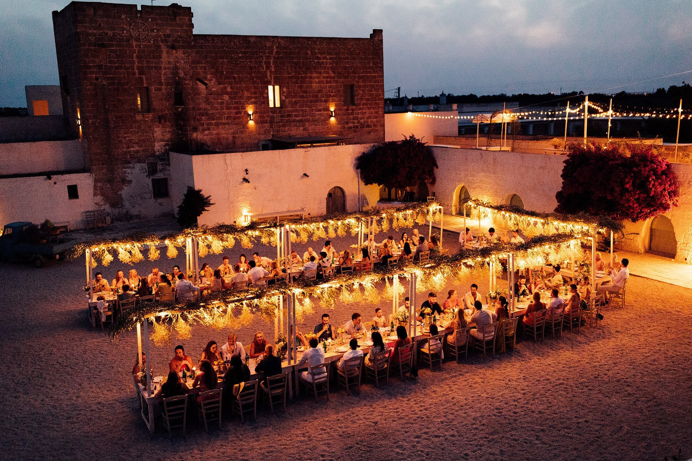 outdoor dinner at masseria potenti wedding venue