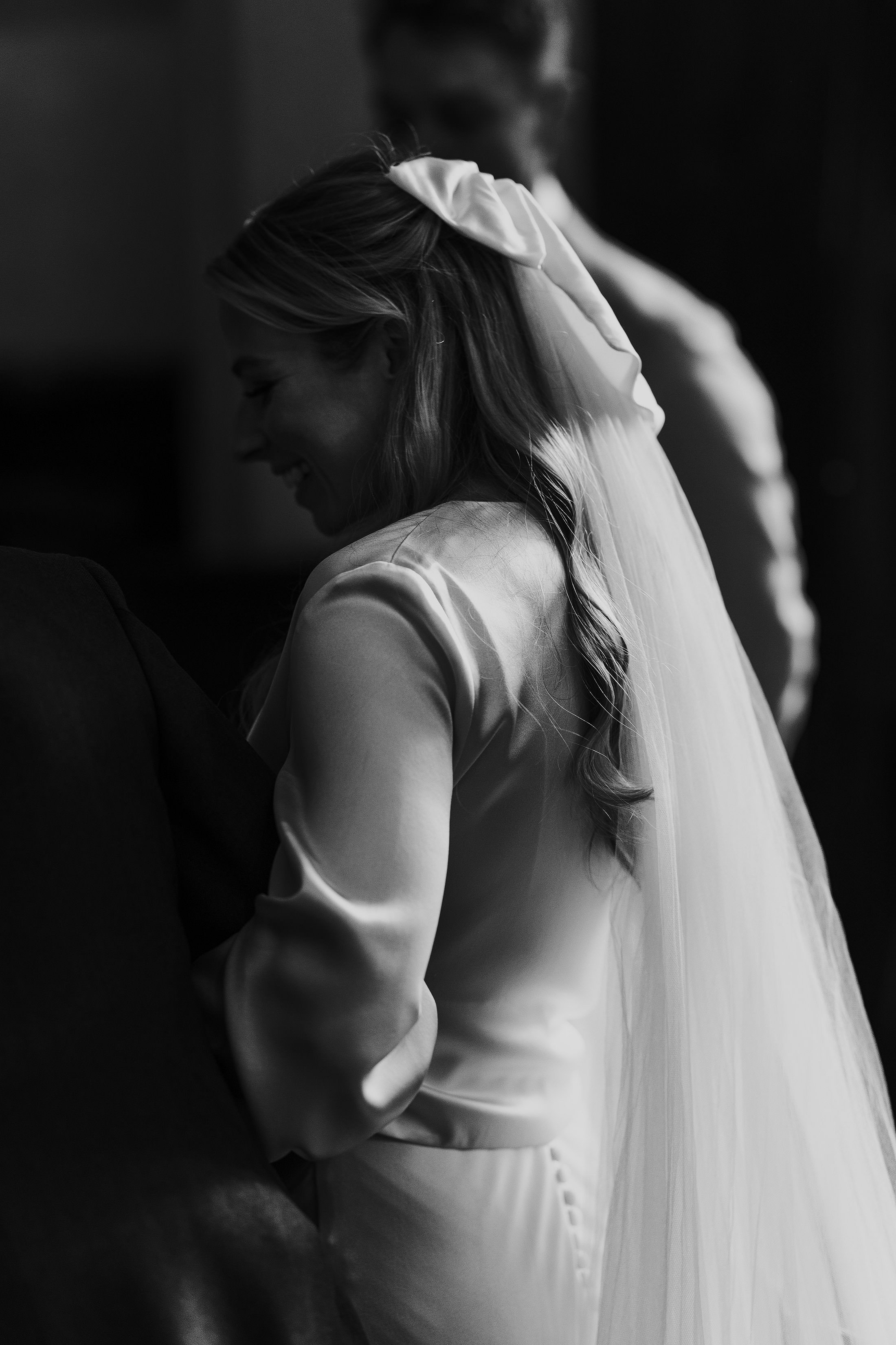 church moment with bride in vintage veil 