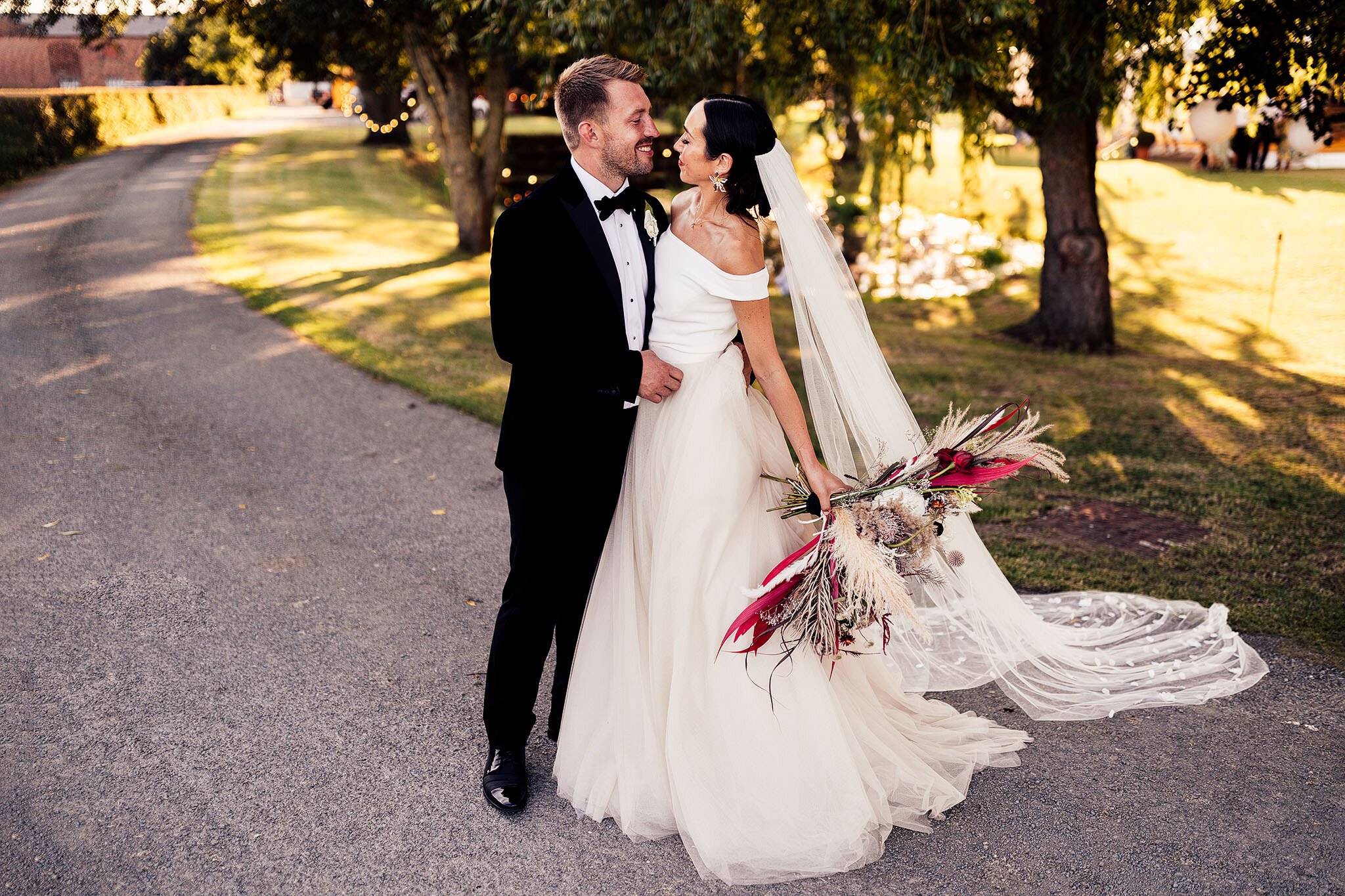 outdoor portrait with bride in Jesus Peiro dress