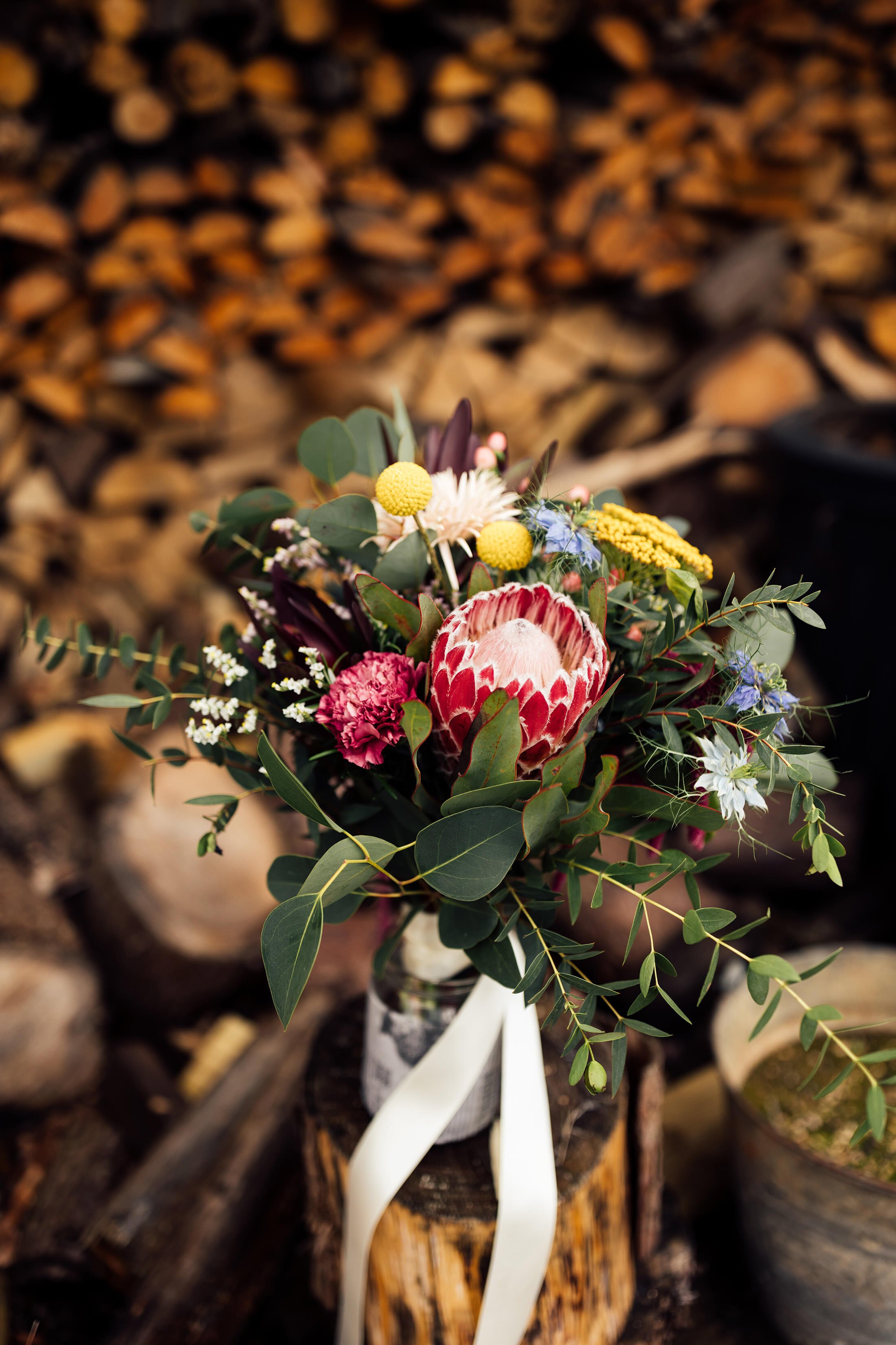 rustic bouquet with king proteas 