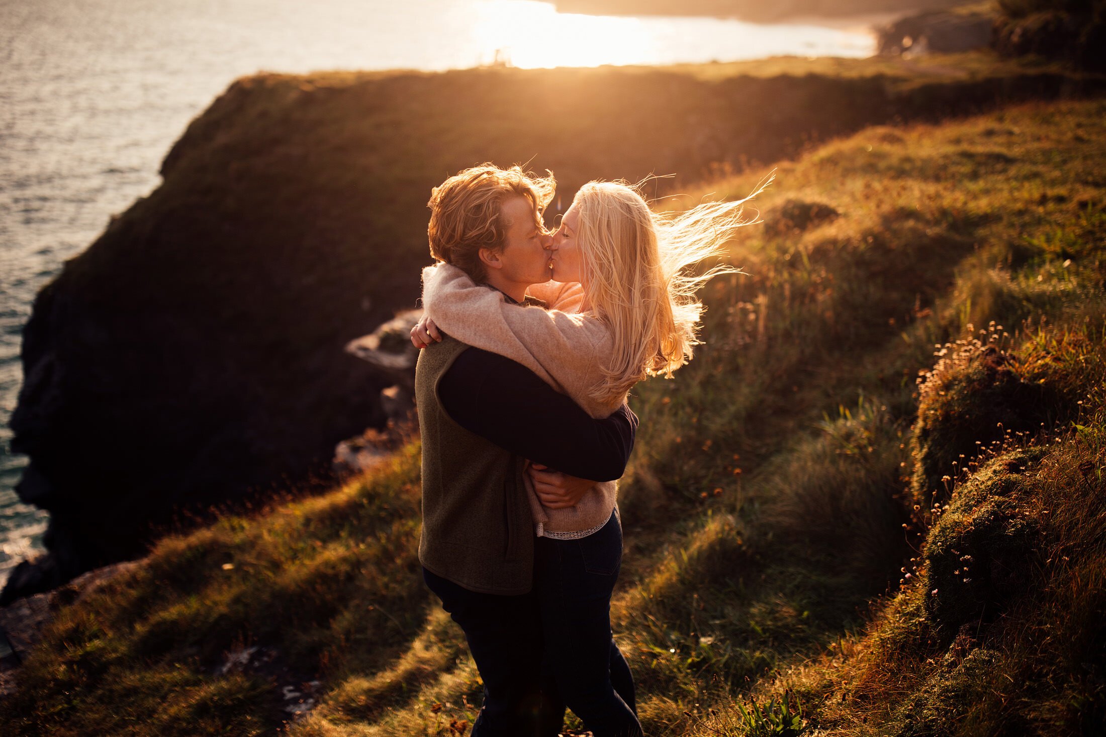 sunset kiss by Cornish sea