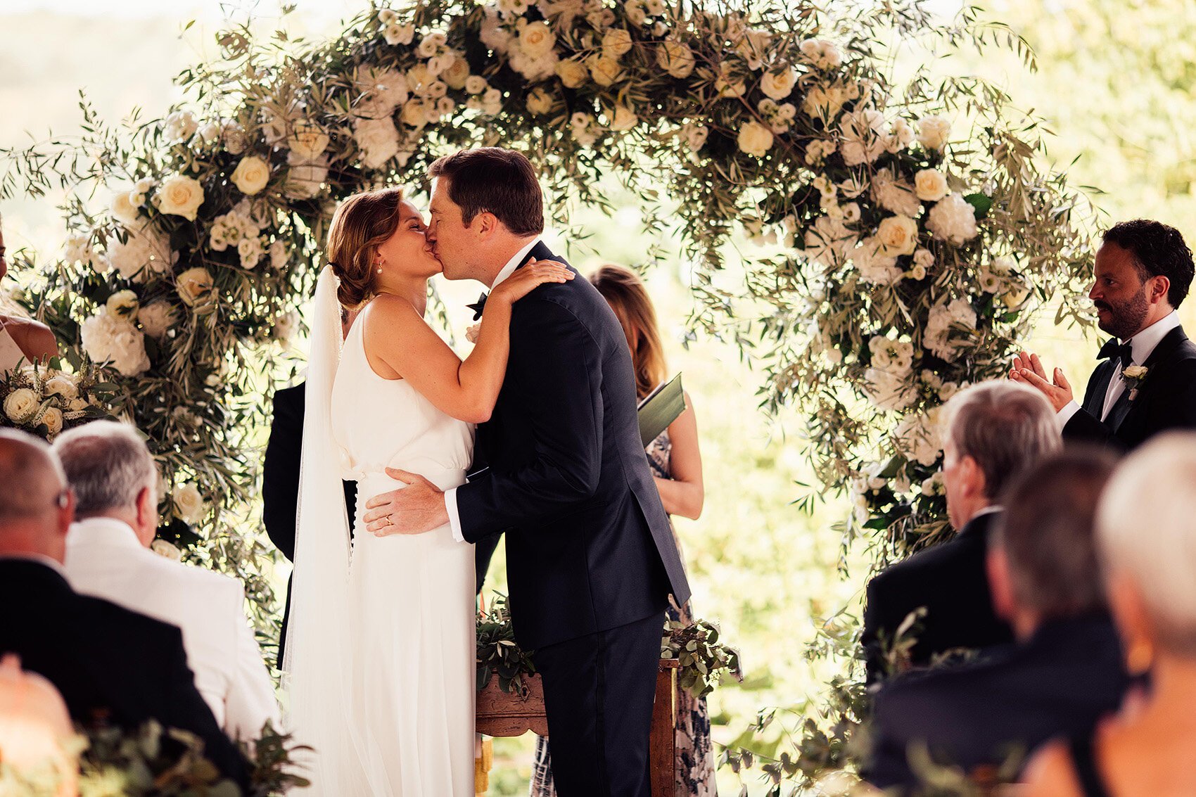 first kiss moment at italian destination wedding