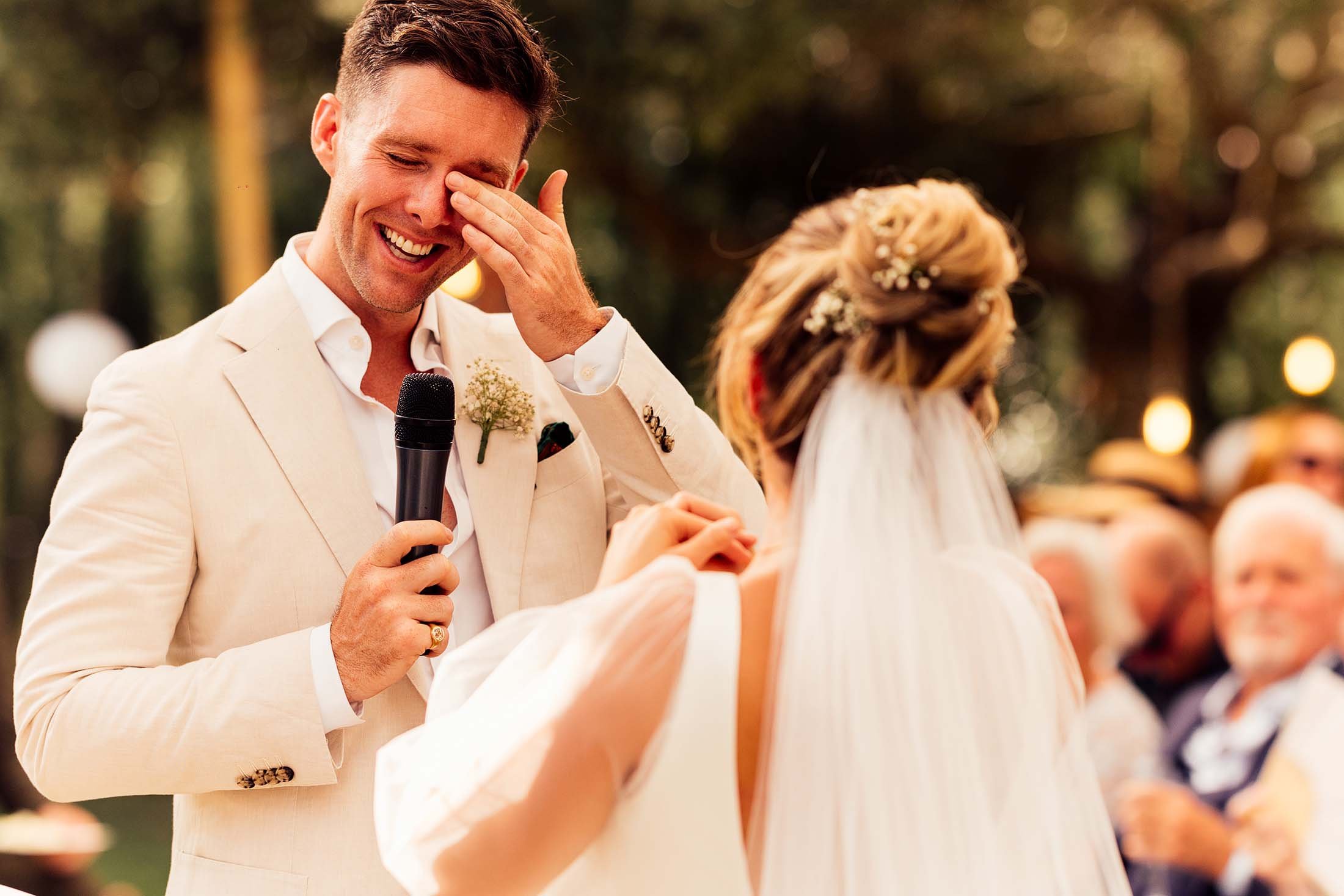 groom tears up seeing bride at spain wedding ceremony