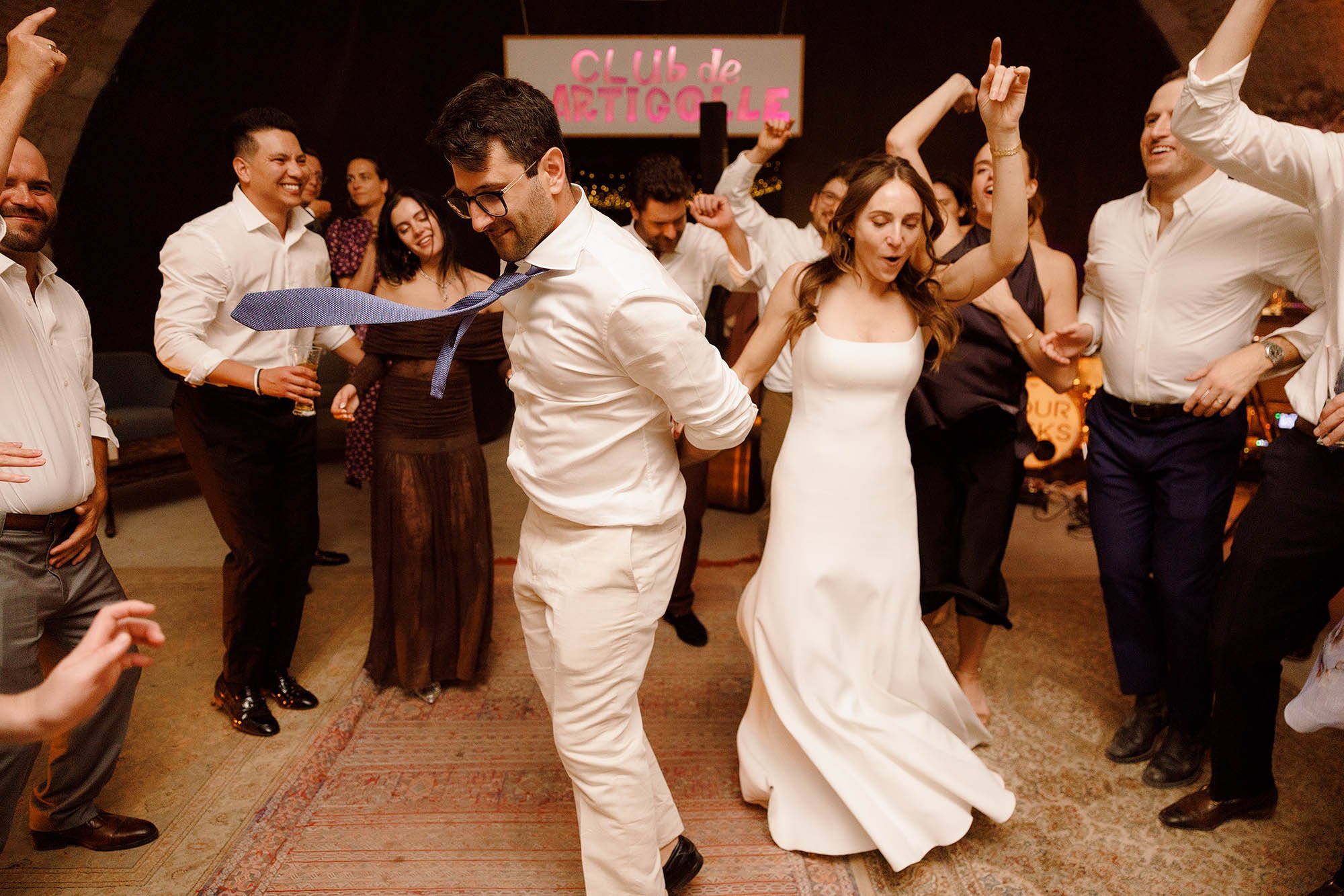 bride and groom dance at chateau de lartigolle wedding