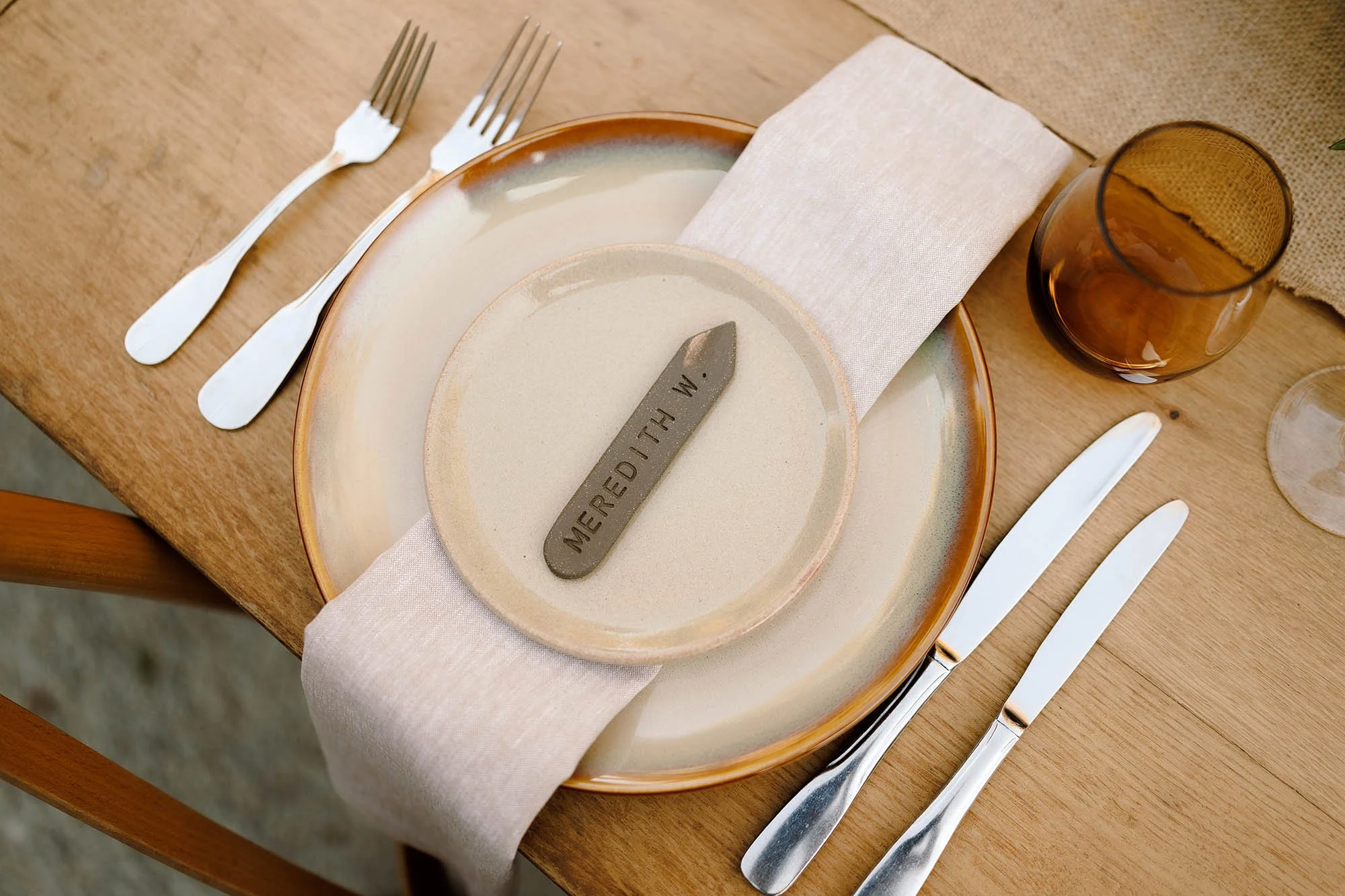 ceramic name cards made by bride