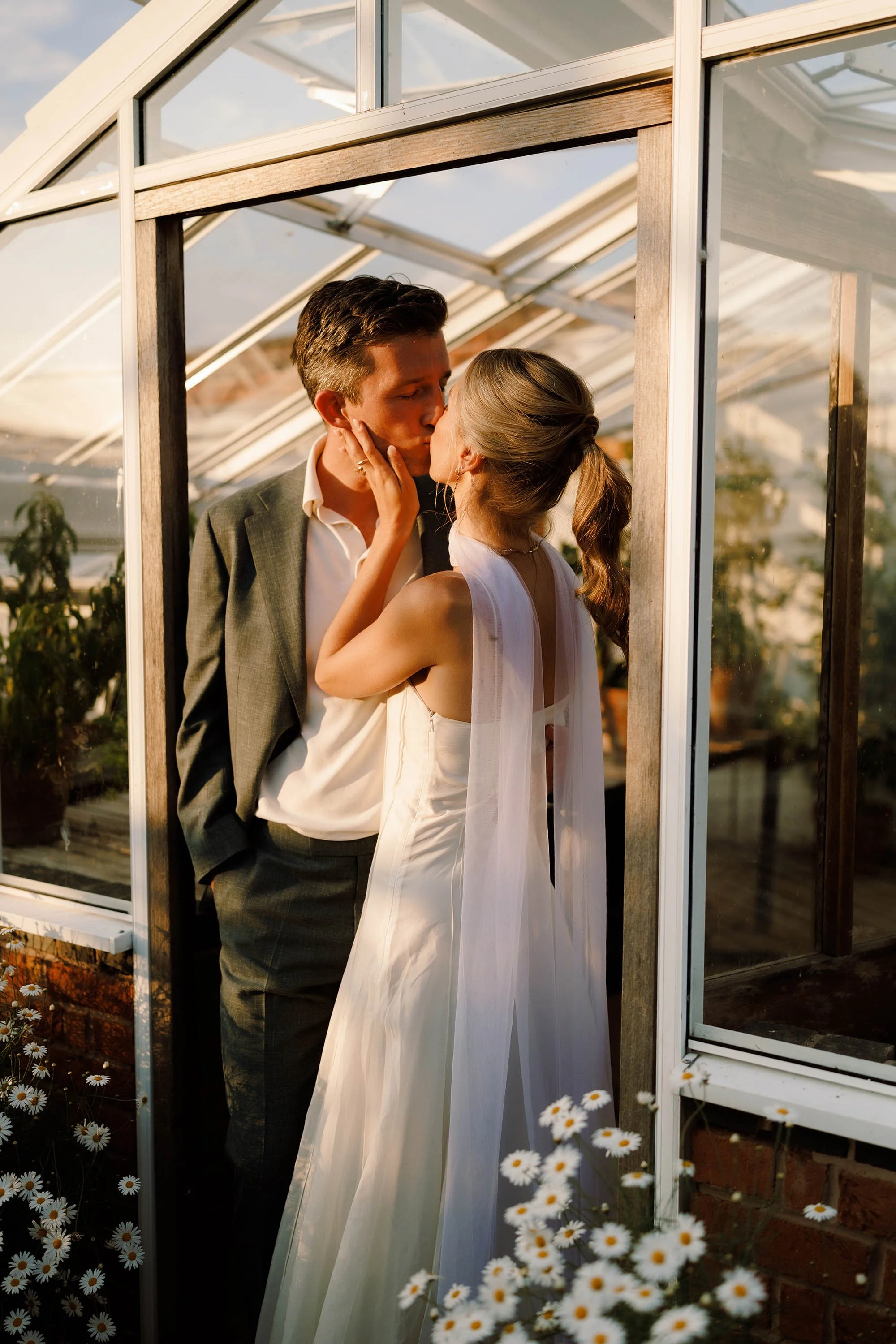 Couple portrait during sunset at nevill holt wedding