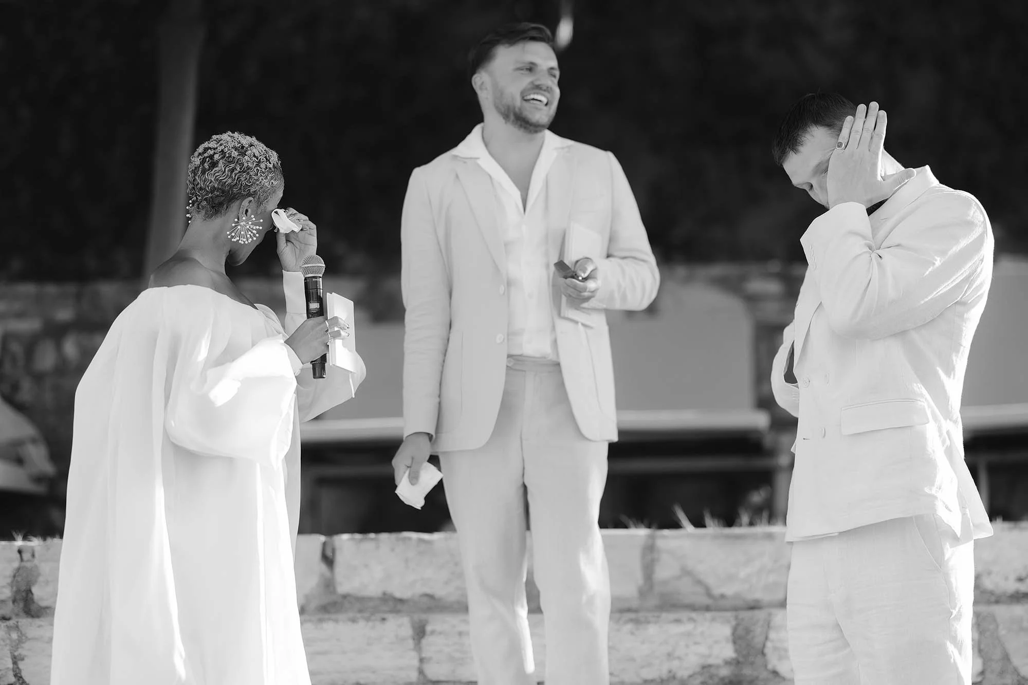 bride and groom cry during ceremony at chania greece wedding