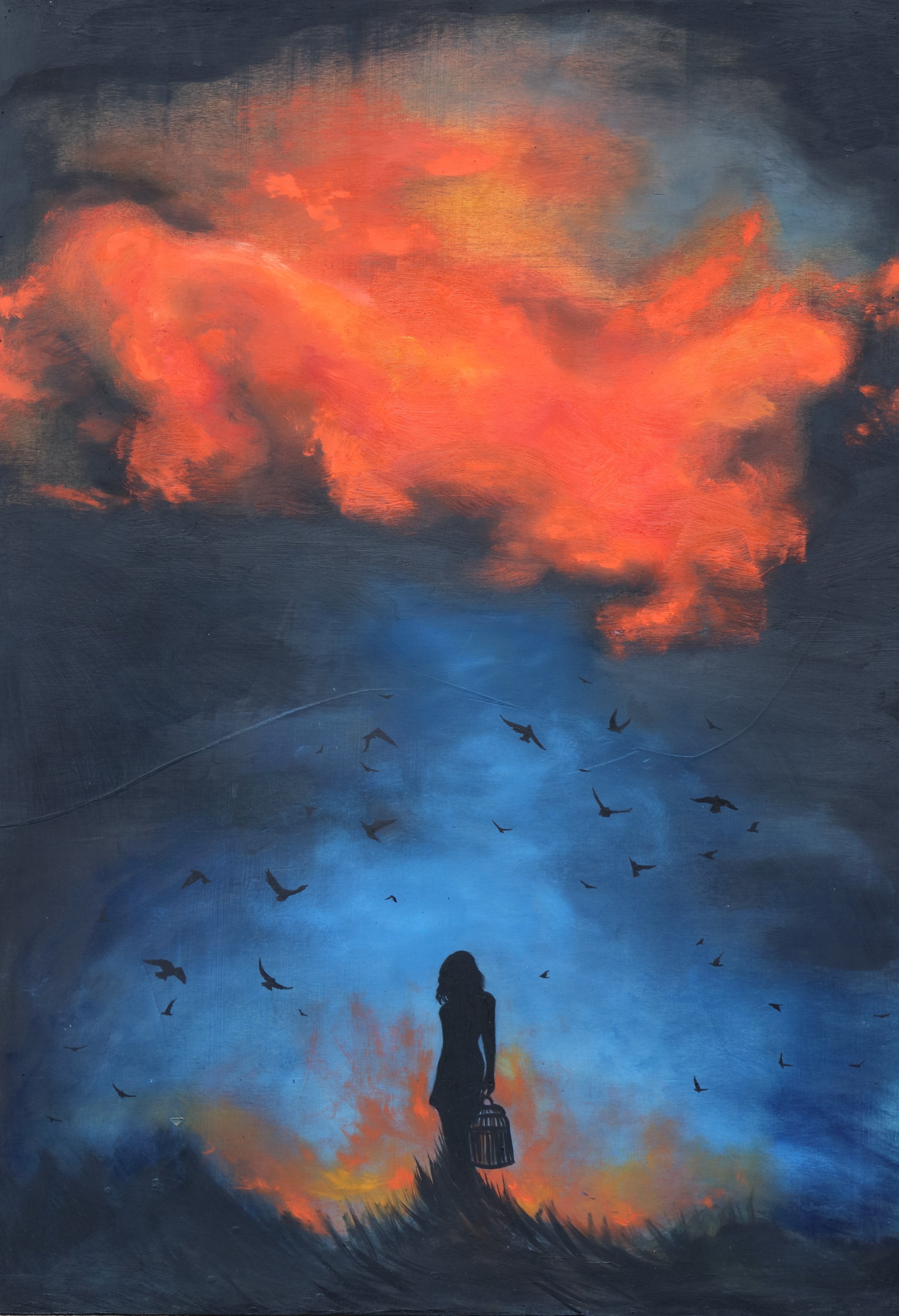 "The Burning" Oil on Wood 27"x38"