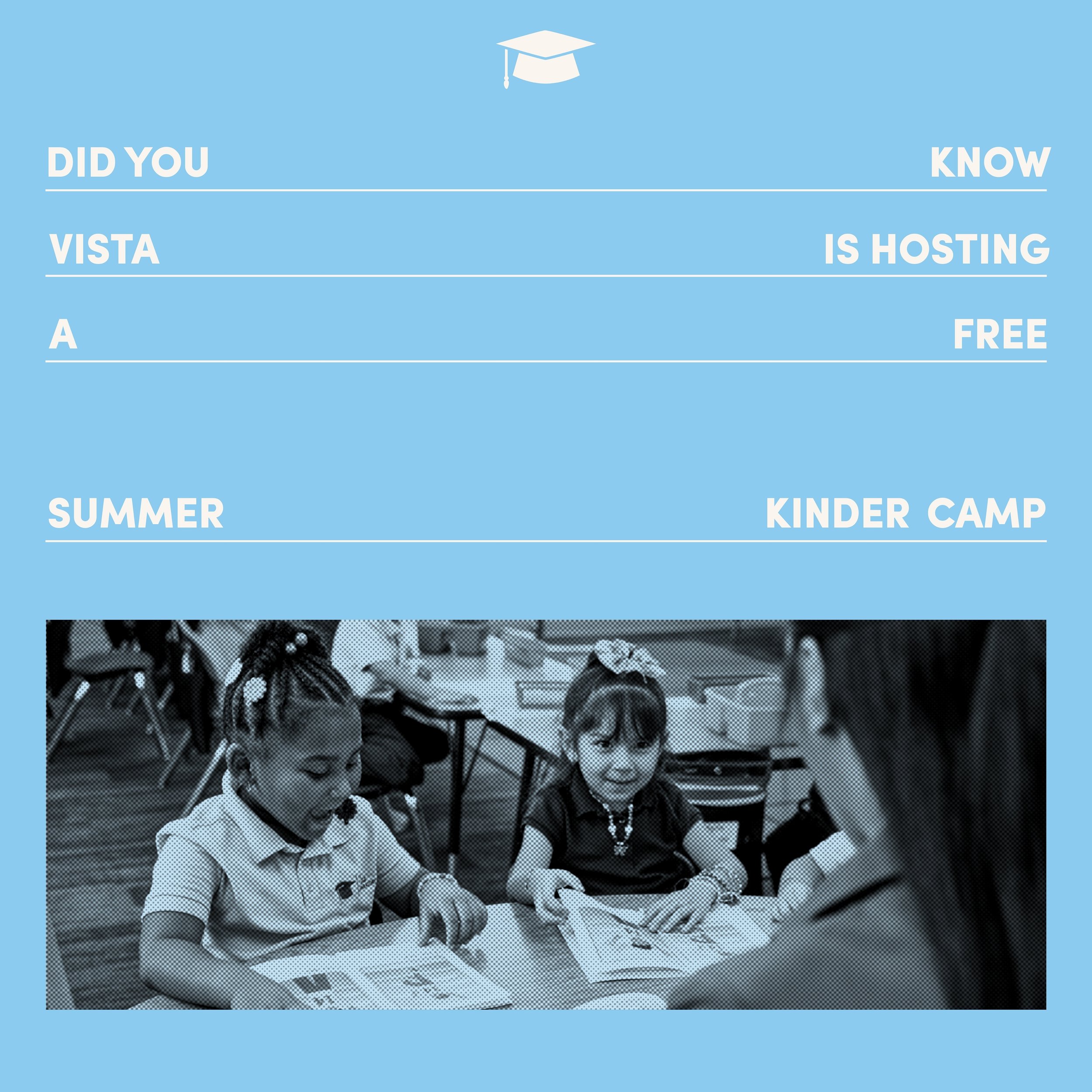 Did you know Vista is hosting a FREE Summer Kinder Camp? It is true! If you have a soon to be kindergartener or know someone looking for a great kindergarten program register on our website for more details.
_______________

&iquest;Sab&iacute;a que 