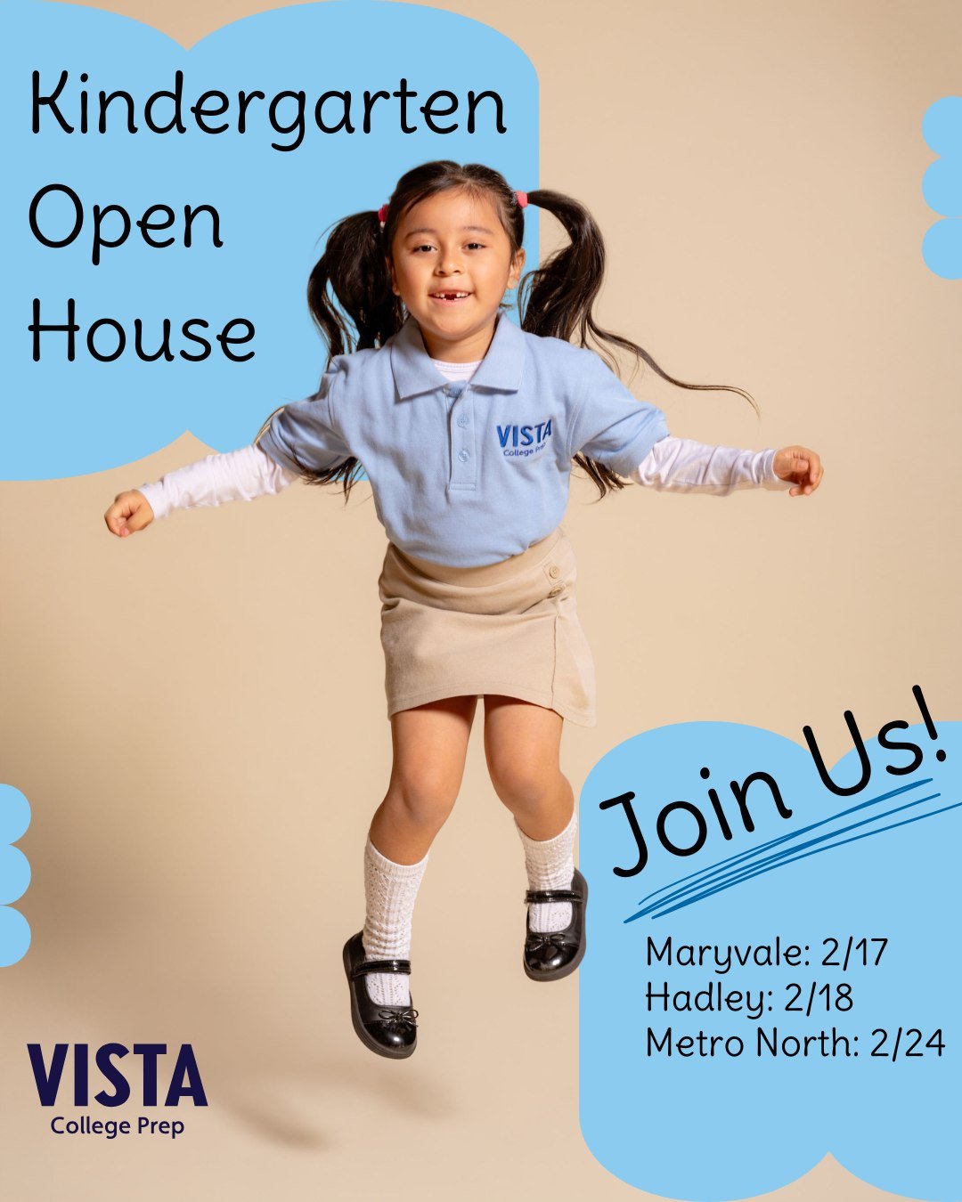 🎒✨ Join Us for Kinder Open House &mdash; kicking off next week!
Come explore our kindergarten classrooms, meet our teachers, and learn how Vista creates a joyful, strong foundation for young learners.

📞 Please reach out to your school&rsquo;s fron