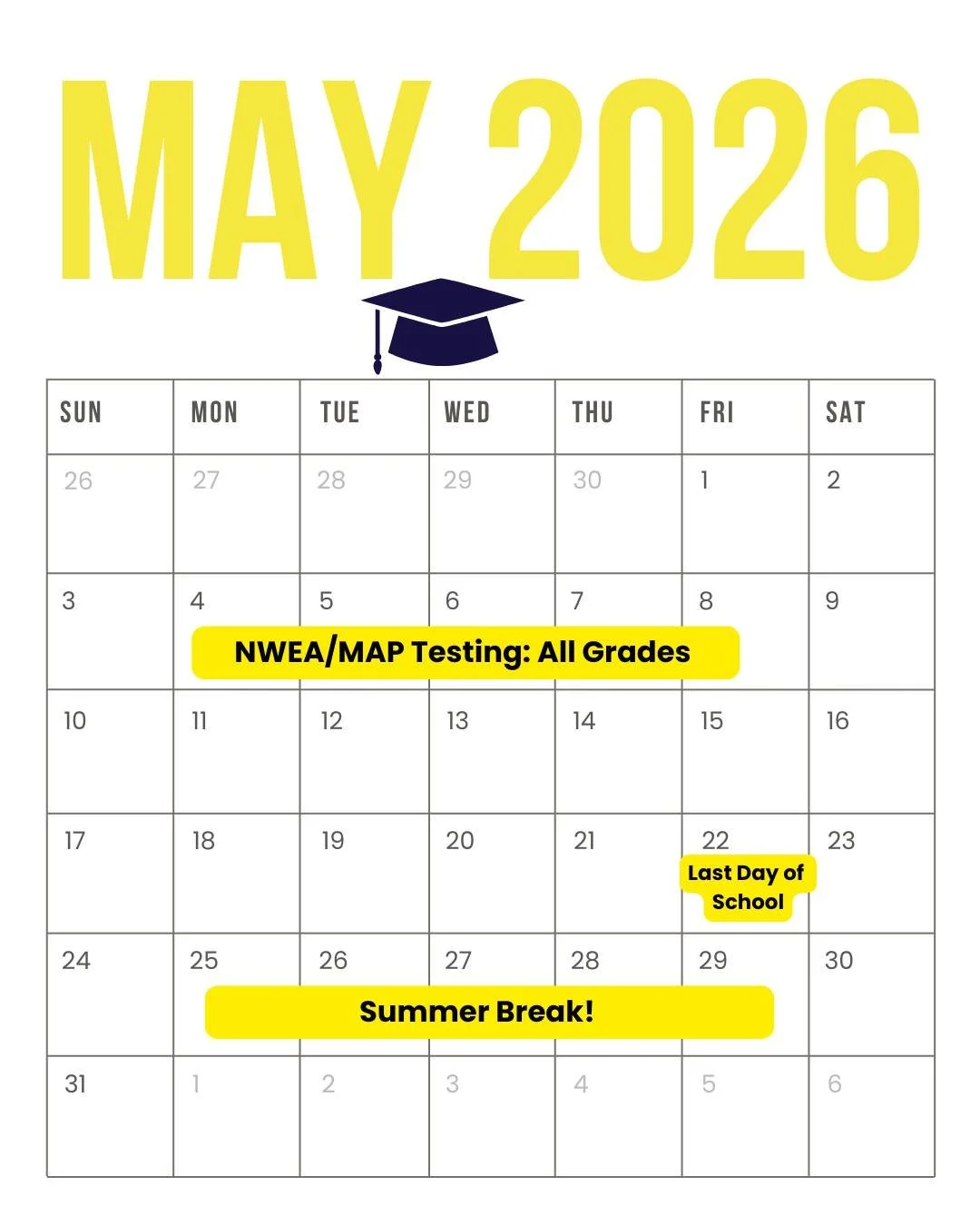 🌼📅 May at Vista

We&rsquo;ve made it to the final stretch! As we close out the school year, be sure to check out the May Academic Calendar for important dates. For campus-specific end-of-year celebrations, check ParentSquare or stop by your front o