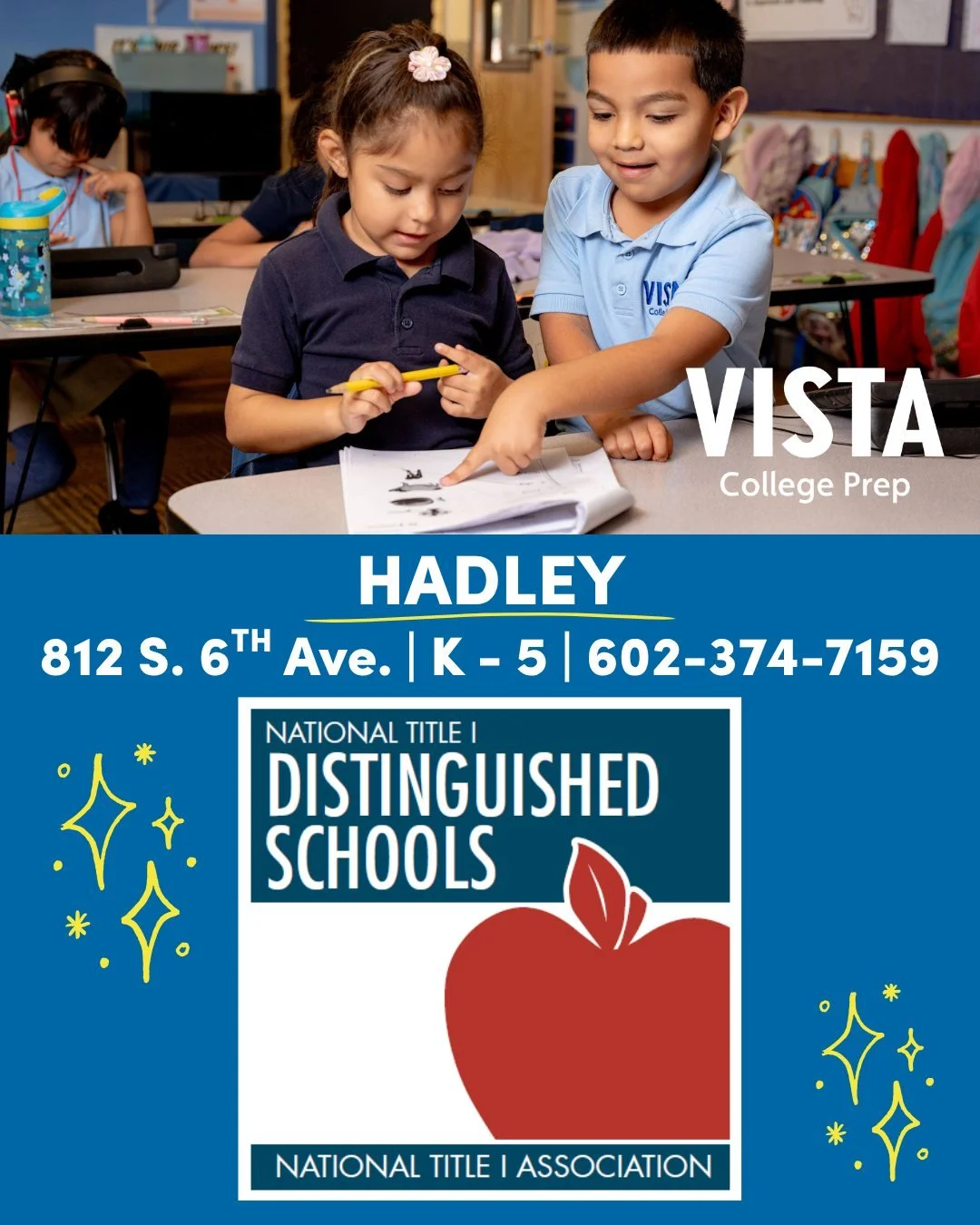 🏆 An incredible achievement for our Hadley campus! We are proud to announce that Hadley has been named a National Title I Distinguished School from the Arizona Department of Education, a recognition that celebrates the hard work, dedication, and com
