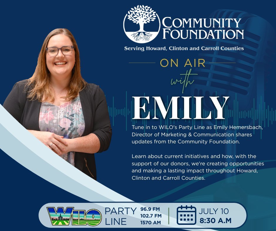 Tune in this morning to Clinton County Daily News WILO's Party Line as Emily Hemersbach, Director of Marketing &amp; Communications, shares updates from the Foundation. 
🔗https://clintoncountydailynews.com/party-line/