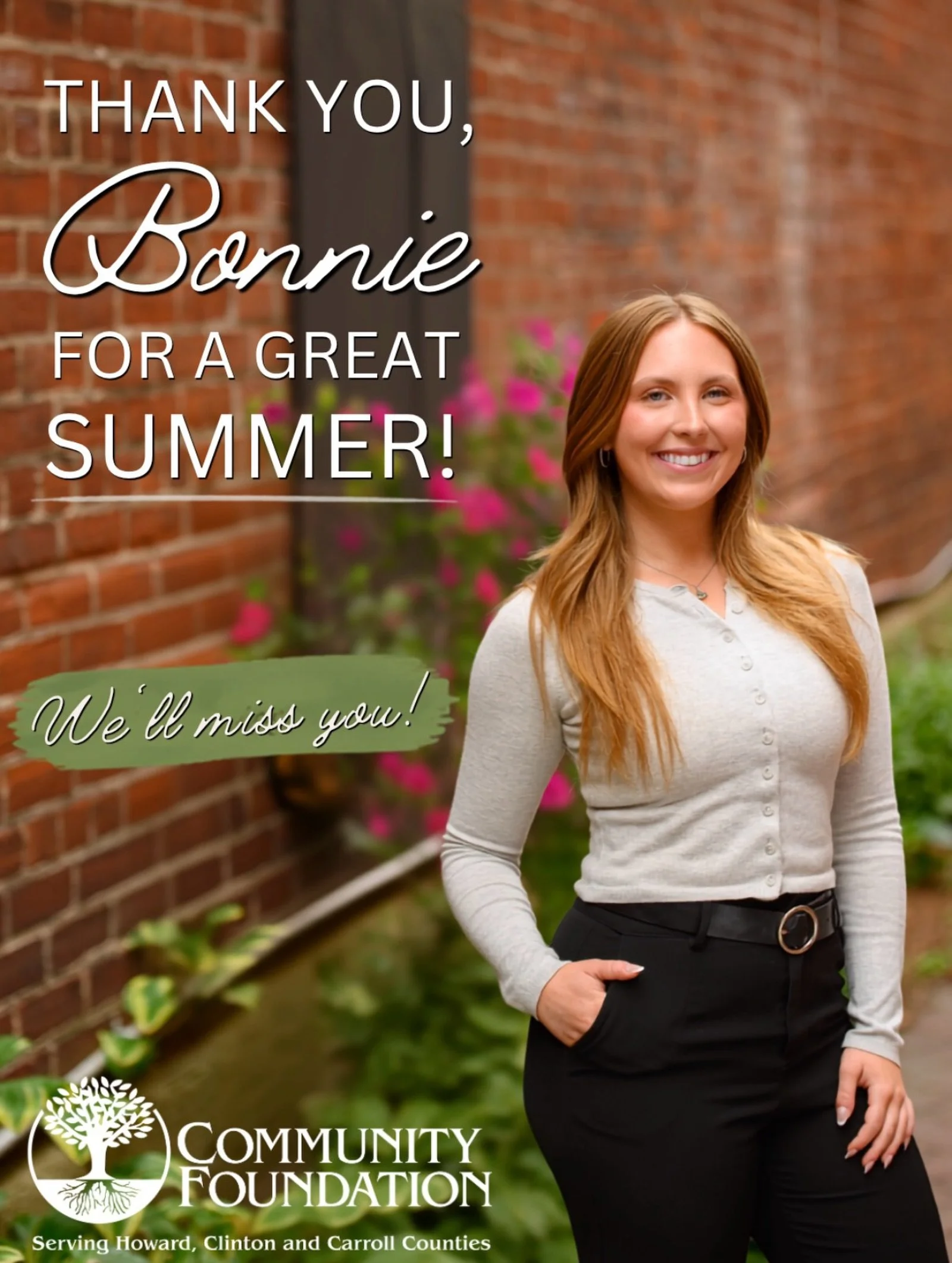 In August we said goodbye to our amazing summer intern, Bonnie! 💚💙

Returning for her second summer with the Foundation, Bonnie made an impact in so many ways, from creating social media and print content and helping with community events to suppor