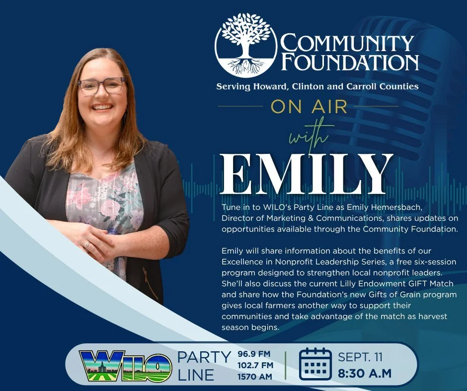 Tune in to WILO's Party Line as Emily shares several opportunities happening at the Community Foundation, including the benefits of our Excellence in Nonprofit Leadership Series and what local nonprofit leaders can expect when signing up for the seri