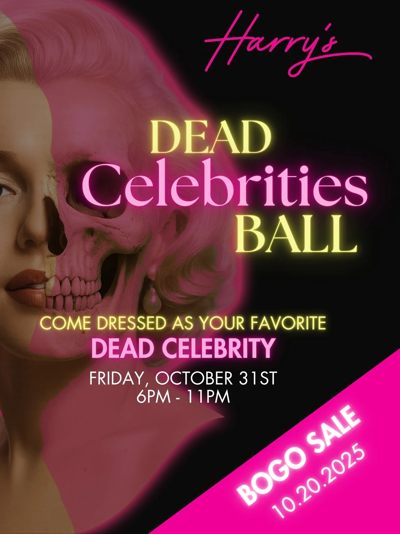🎃 DEAD CELEBRITIES BALL | Friday, Oct. 31, 6PM - 11PM | BOGO sale ends 10.20.25!

Where the stars never really die &mdash; they just move to the dance floor.

🖤 Live Music: Solacoustix &mdash; RVA&rsquo;s genre-bending powerhouse mixing blues, R&am