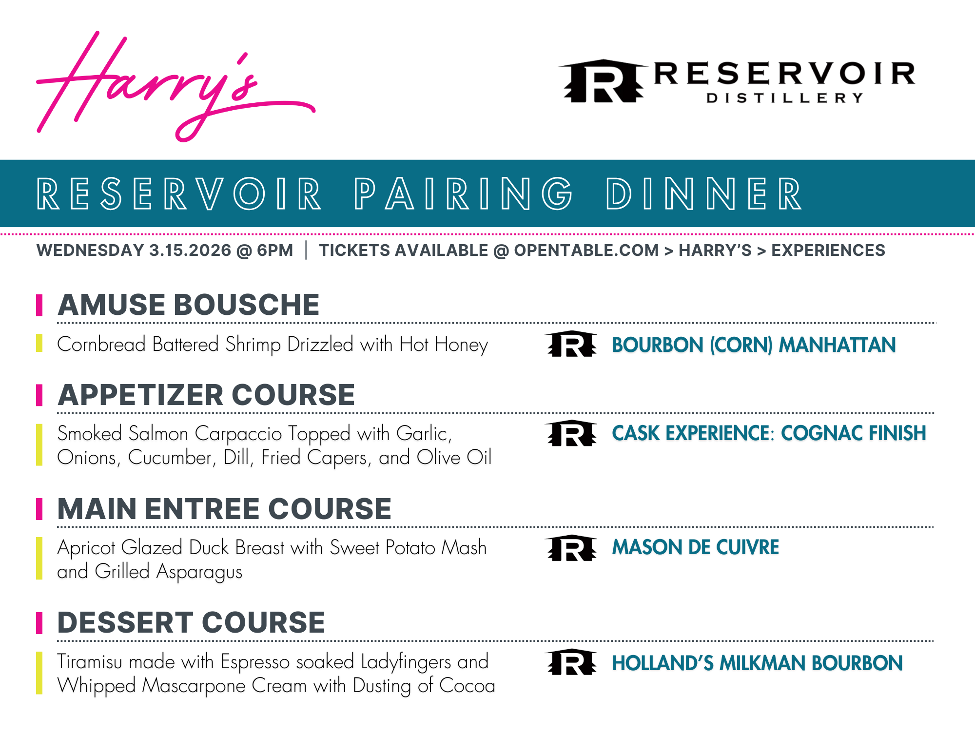 Reservoir Pairing Dinner at Harry’s