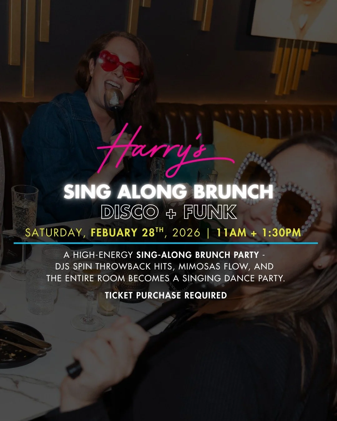 🪩 Disco + Funk Sing-Along Brunch | Feb 28
Big vocals, bigger vibes, and nonstop disco-funk anthems.
Come hungry, come ready, come loud.

🎤 Two seatings: 11AM + 1:30PM
🎟 Tickets required. Secure your spot now - Link in Bio!

#DiscoBrunch #FunkBrunc