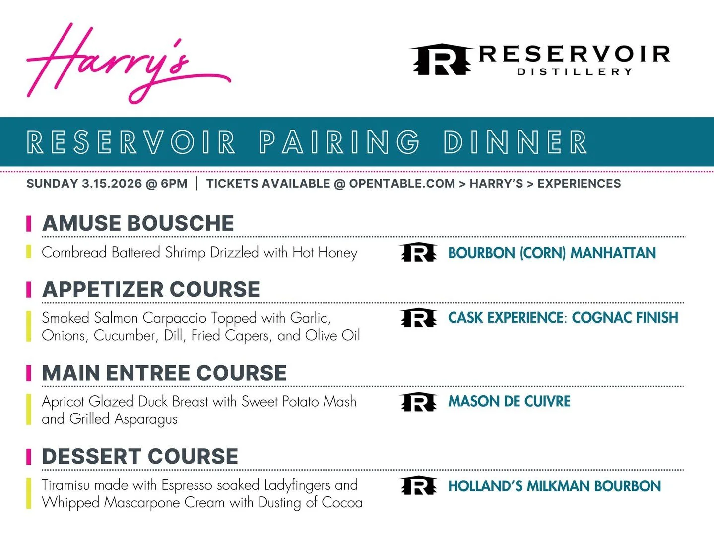 Dinner just got easier to plan. 🥃🍽️

We&rsquo;re celebrating our upcoming Reservoir Pairing Dinner with a special giveaway:

👉 Like this post
👉 Follow Harry&rsquo;s
👉 Tag 3 friends you&rsquo;d bring to dinner

We&rsquo;ll send the winners a 50% 