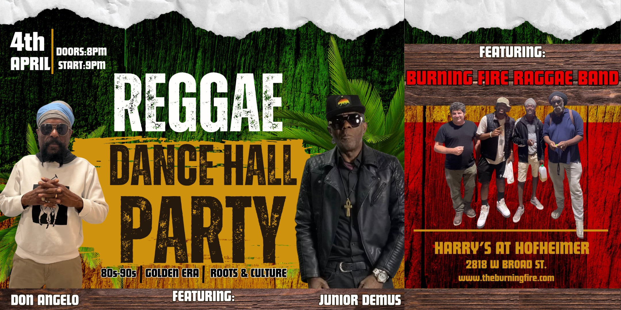 Junior Demus and Don Angelo featuring Burning Fire at Harry's Loft Saturday 4/4