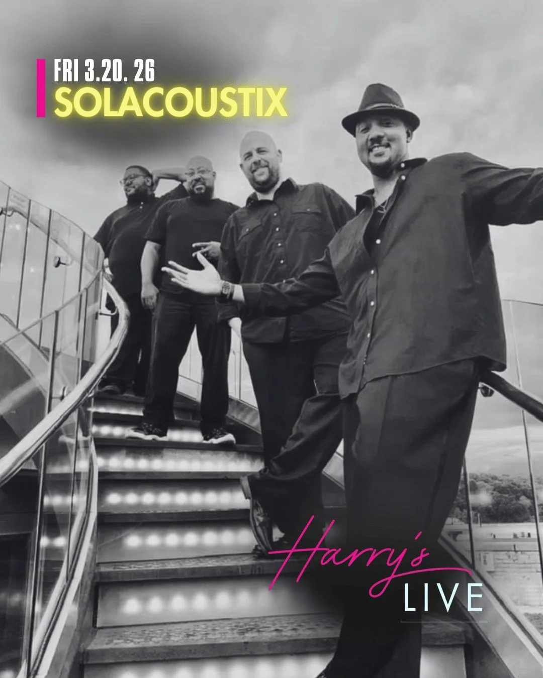 Harry&rsquo;s LIVE Presents: Solacoustix 🎶

Richmond favorites Solacoustix are bringing their genre-blending sound to Harry&rsquo;s LIVE on Friday, March 20. Expect a dynamic mix of blues, R&amp;B, rock, and soulful classics performed by one of the 