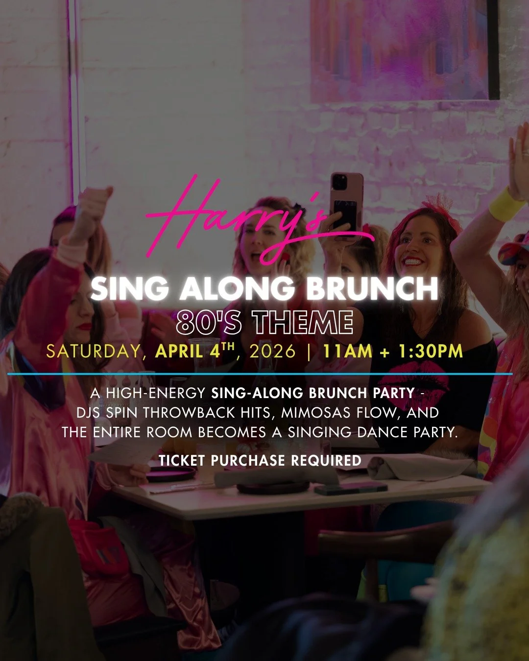 After near-immediate sellouts, our 80s Sing-Along Brunch is back by popular demand. 🎤

Big vocals, throwback anthems, and a brunch where the entire room becomes the chorus. From Whitney and Madonna to Journey and Bon Jovi, this one is built for song