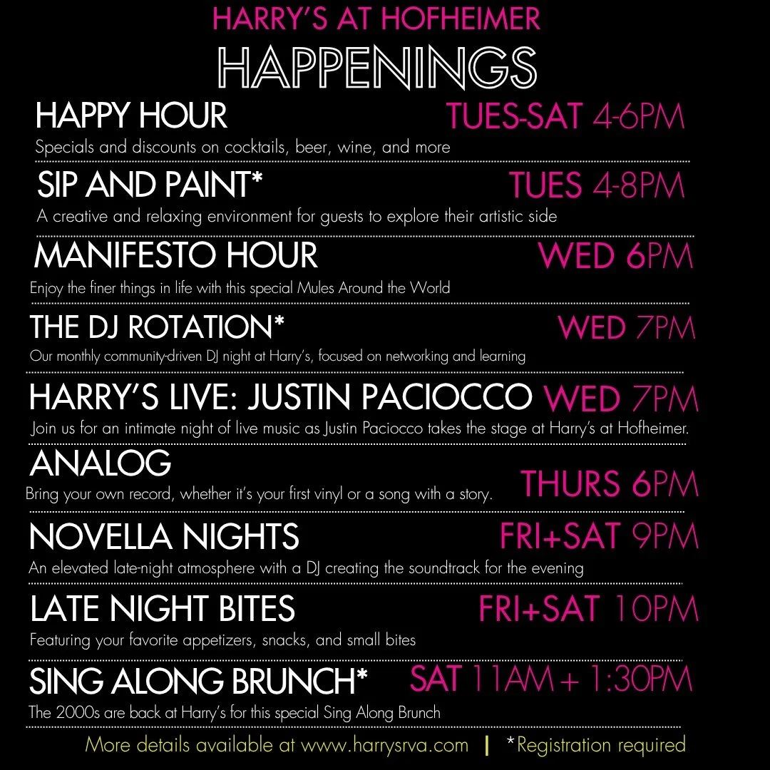 Your week at Harry&rsquo;s = handled 🍸✨

Now introducing Analog&mdash;our bring-your-own vinyl, curated listening experience 🎶

From happy hour to late night, sing-alongs to vinyl nights&hellip; there&rsquo;s always something happening inside the H