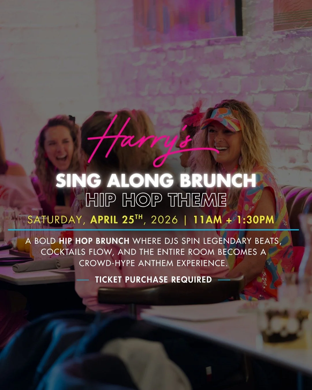 Beats, brunch, and crowd-hype anthems. 🔥

Our Hip Hop Sing-Along Brunch turns the room into a high-energy brunch party where DJs spin legendary hip hop hits and every table becomes part of the chorus.

Bring the crew, bring the attitude, and get rea