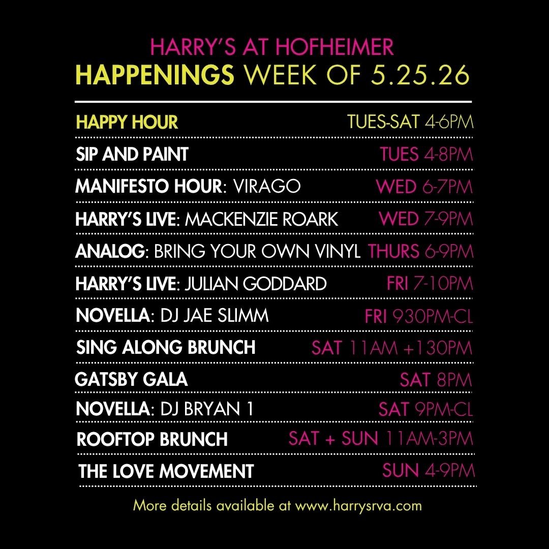 Your week at Harry&rsquo;s just got a little louder, later, and more interesting. ✨

From cocktails at sunset to DJs after dark, this week at Harry's at the Historic Hofheimer Building is stacked with rooftop brunches, vinyl nights, live music, danci