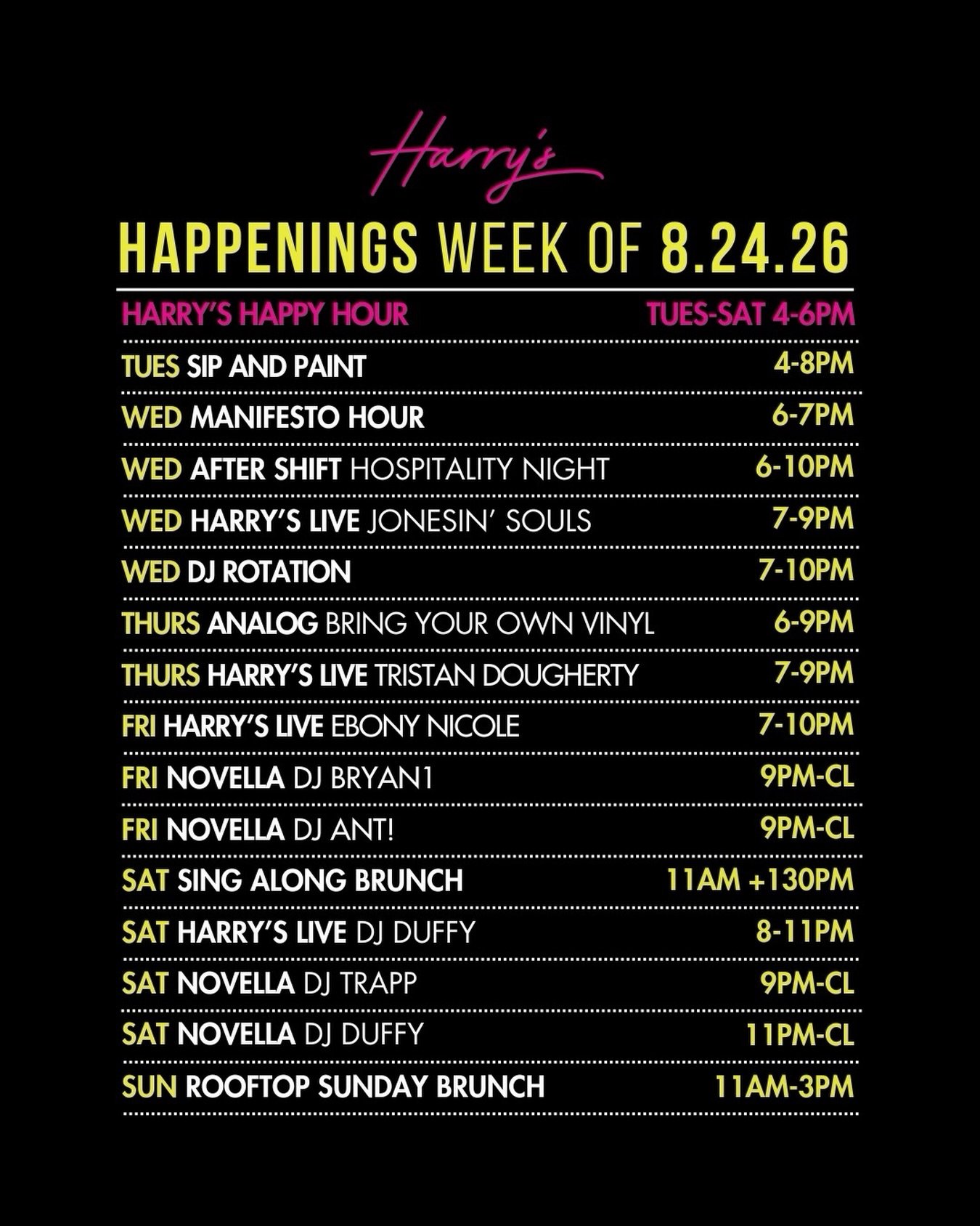 Can you believe it&rsquo;s already the last full week of August? Worry not, summer&rsquo;s not over yet. Here&rsquo;s the week&rsquo;s highlights:&nbsp;

💿 Analog: Bring Your Own Vinyl
Bring a vinyl or just come to hang out! Come see @southrncharm s