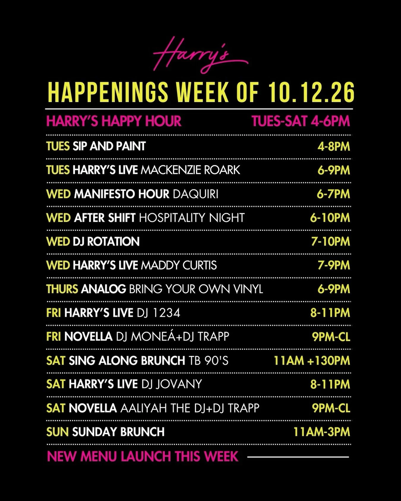 🥳 Richmond, we come bearing great news! This week, we&rsquo;re launching our NEW MENUS at Harry&rsquo;s. Let us celebrate&hellip;.

🎸 Harry&rsquo;s LIVE featuring Mackenzie Roark + Maddy Curtis
Join us this Tuesday, Oct 13 + Wednesday, Oct 14 to ce