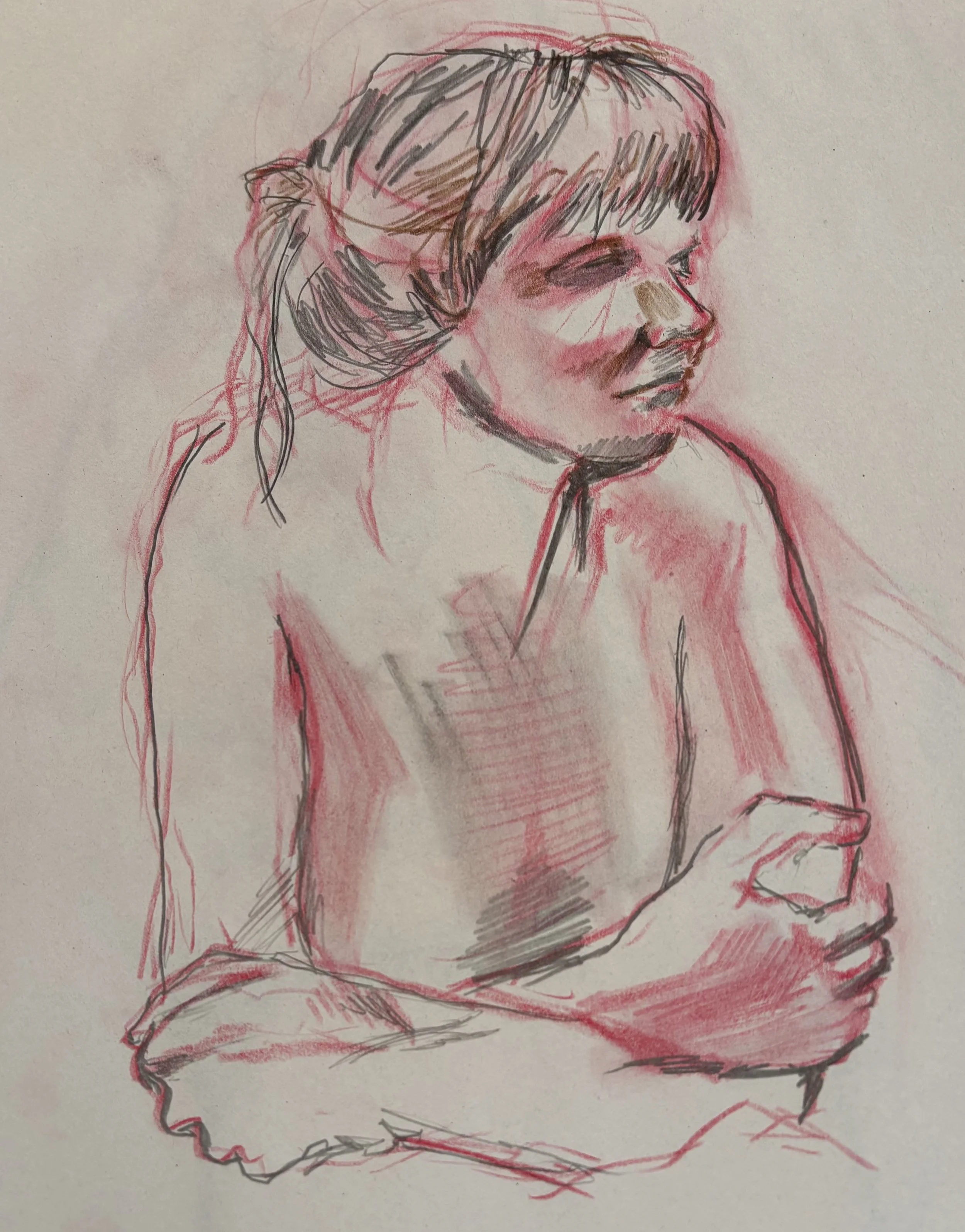 "With Folded Arms" - Charcoal on paper. 8 x 11"