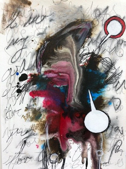 "Public Address 3: Phanton Limb Mandrill". 2022. Mixed media on paper. 9" x 12"