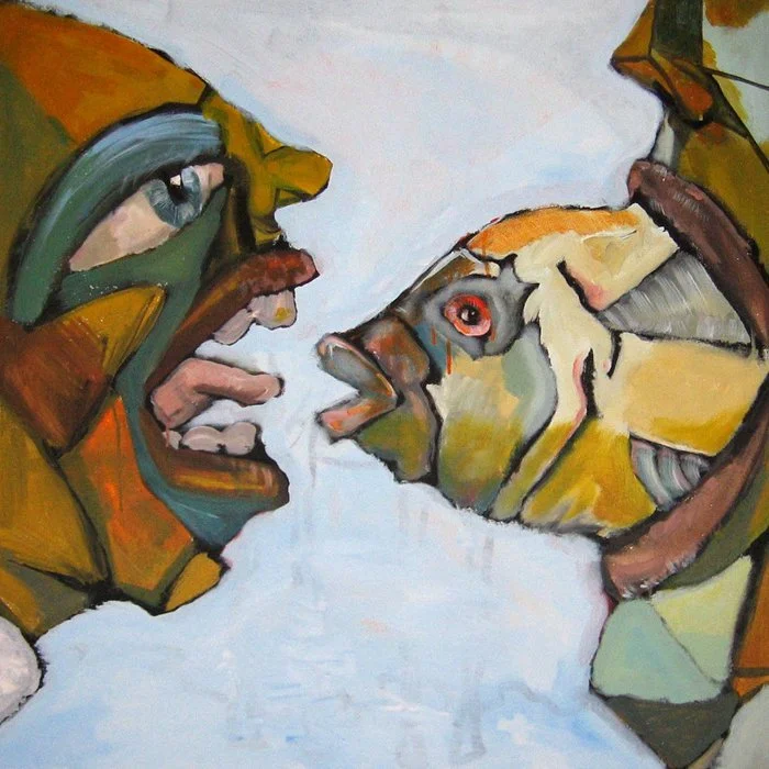 "Fish Food" 2009. Mixed media on canvas. 30" x 30"